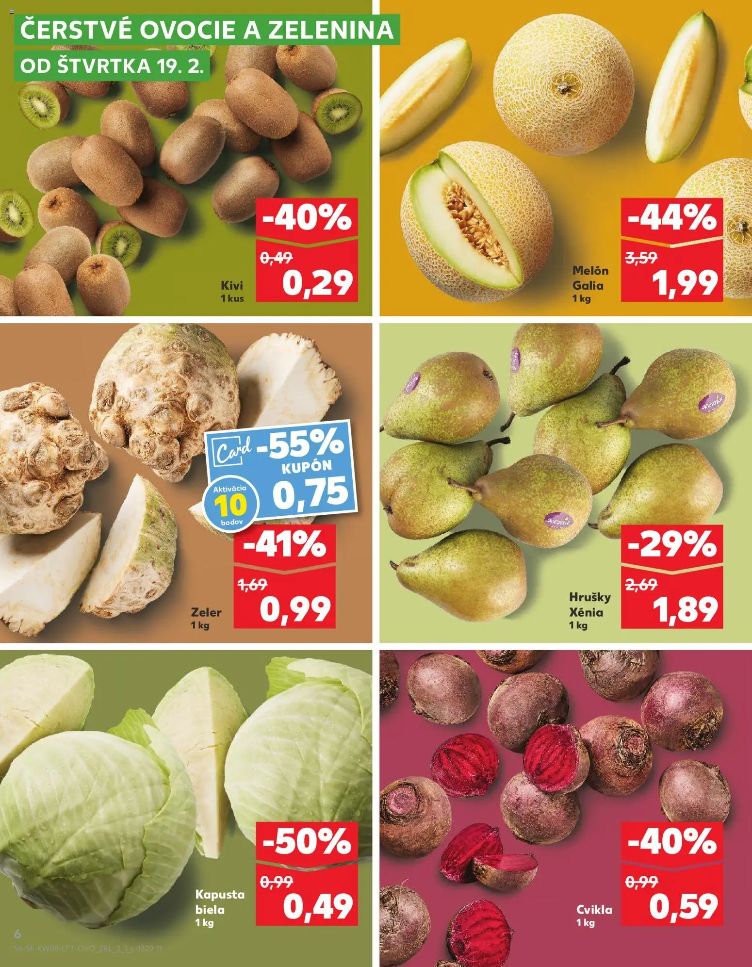 Nové Kaufland akcie – leták je platný od 19.02.2026 | Strana: 6 | Produkty: Kapusta, Kapusta biela, Melón, Zeler