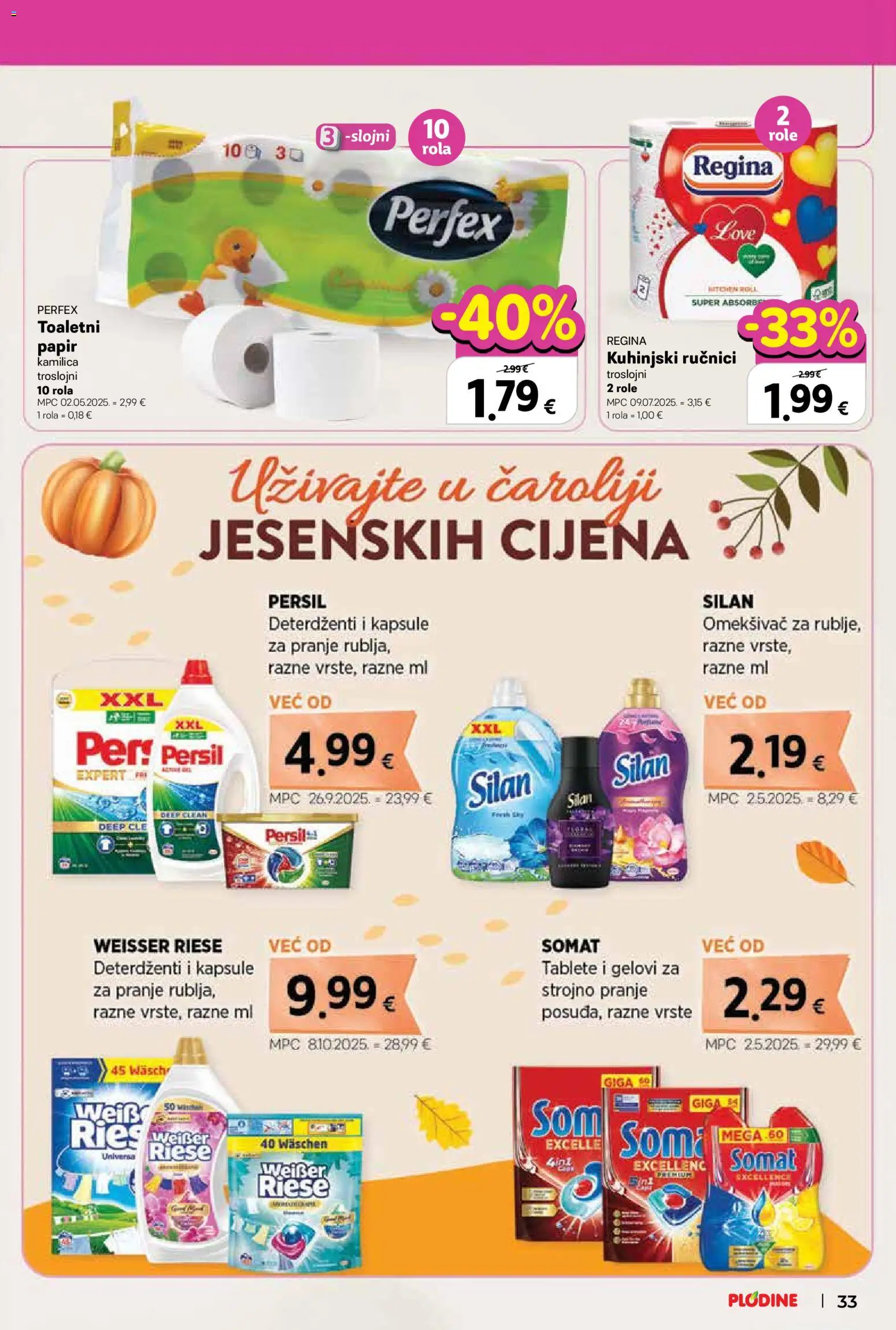 Plodine katalog | vrijedi od 29.10.2025 | Stranica: 33 | Proizvodi: Role, Omekšivač, Persil, Weisser Riese