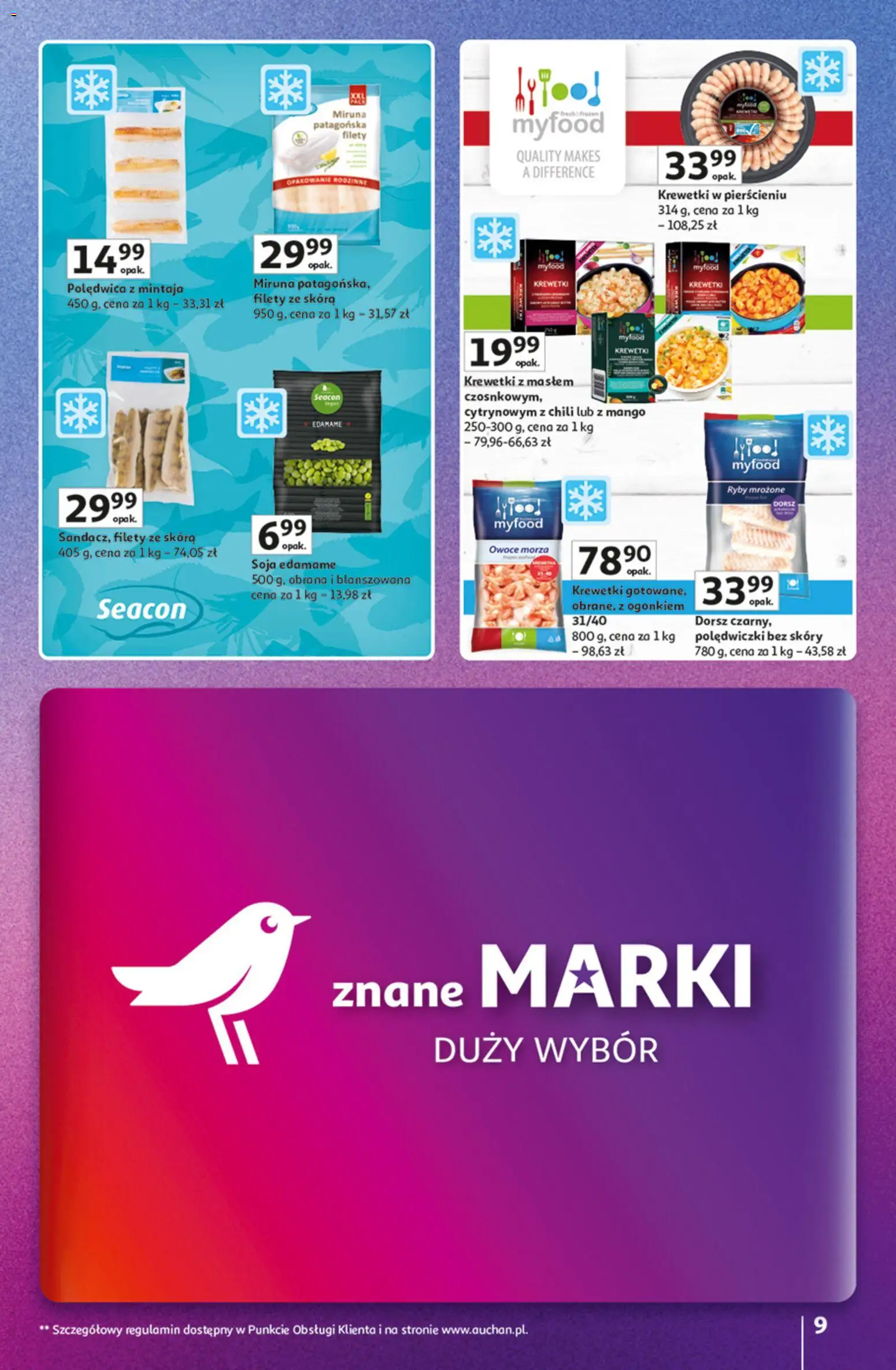 Auchan Gazetka - Znane Marki duży wybór Hipermarket od 04.12.2025 | Strona: 9 | Produkty: Mango, Krewetki, Miruna, Owoce