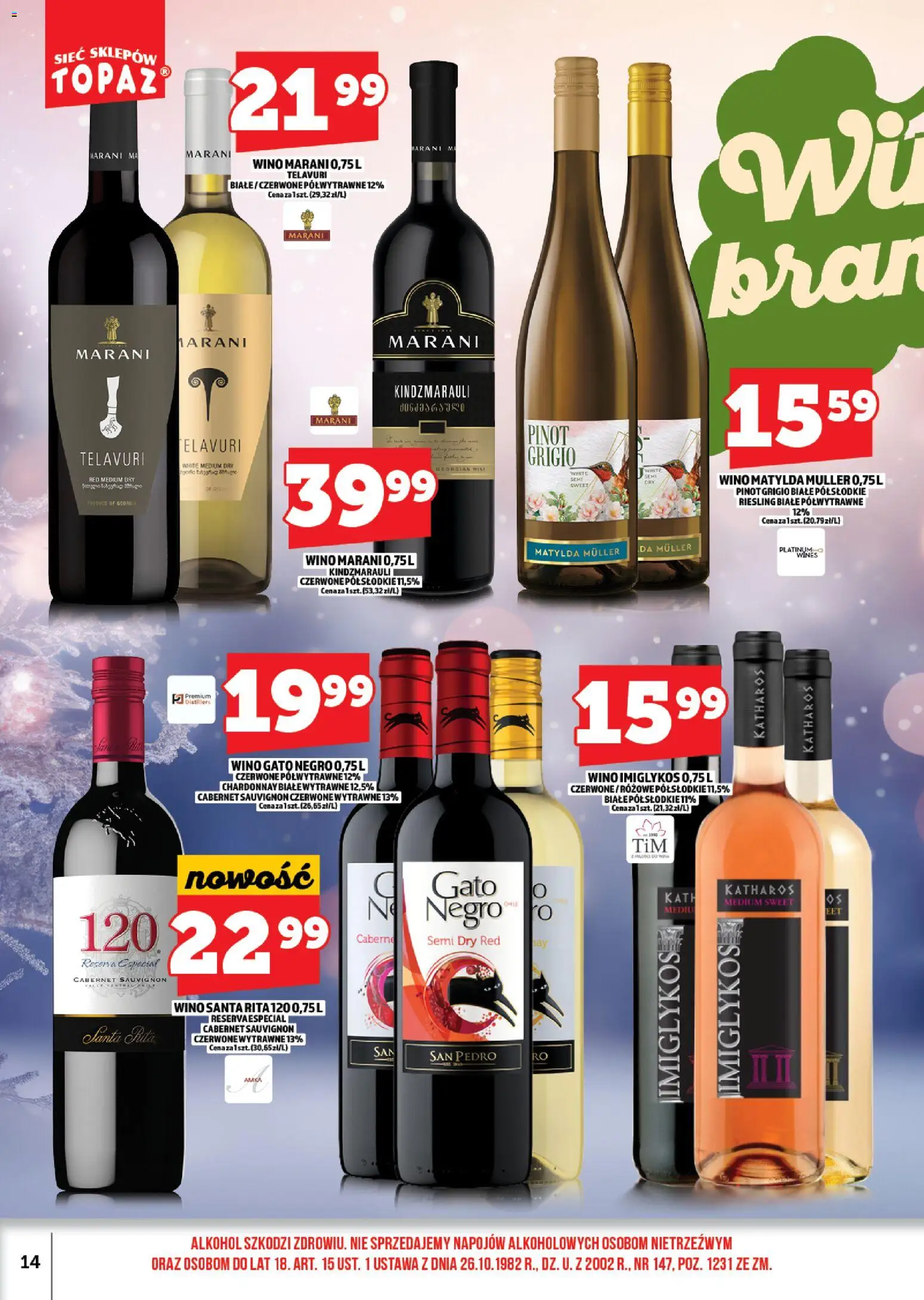 Topaz Gazetka alkoholowa od 01.12.2025 | Strona: 14 | Produkty: Riesling, Chardonnay, Wino, Alkohol