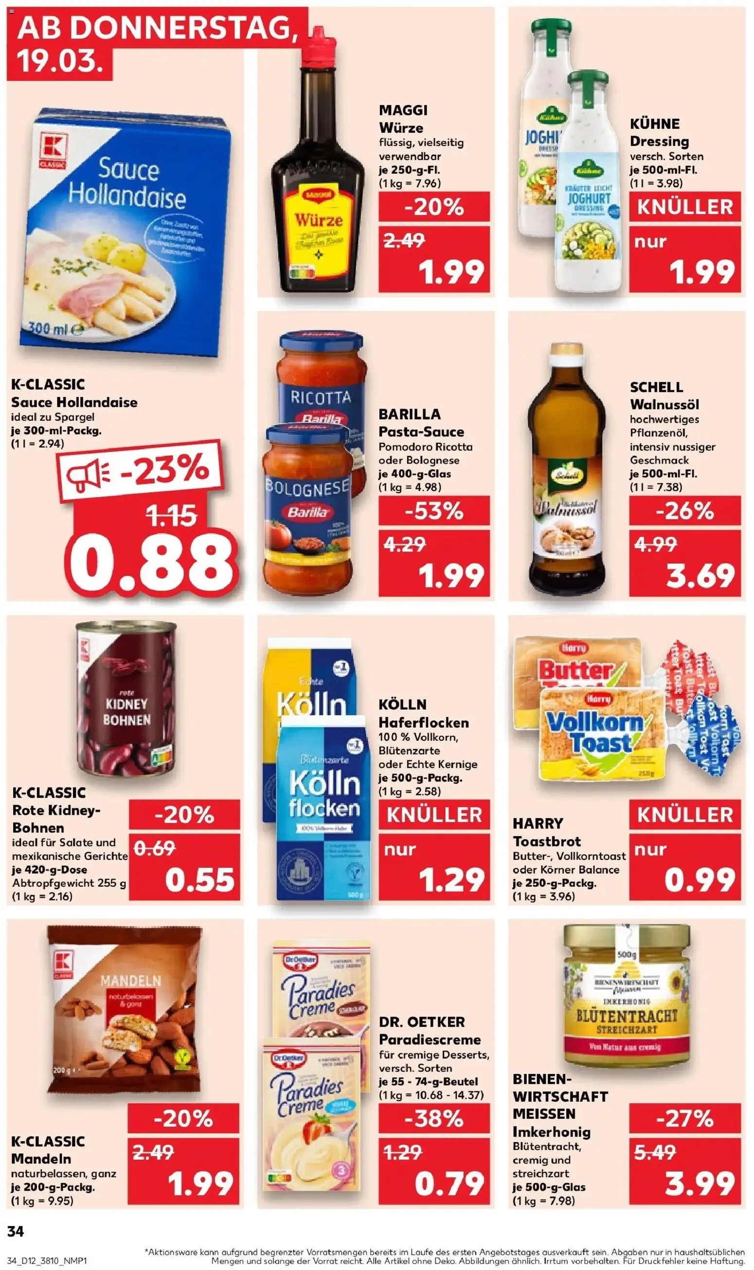 Kaufland Prospekt Görlitz	 – gültig ab 19.03.2026 | Seite: 34 | Produkte: Kolln haferflocken, Kolln, Barilla, Toastbrot
