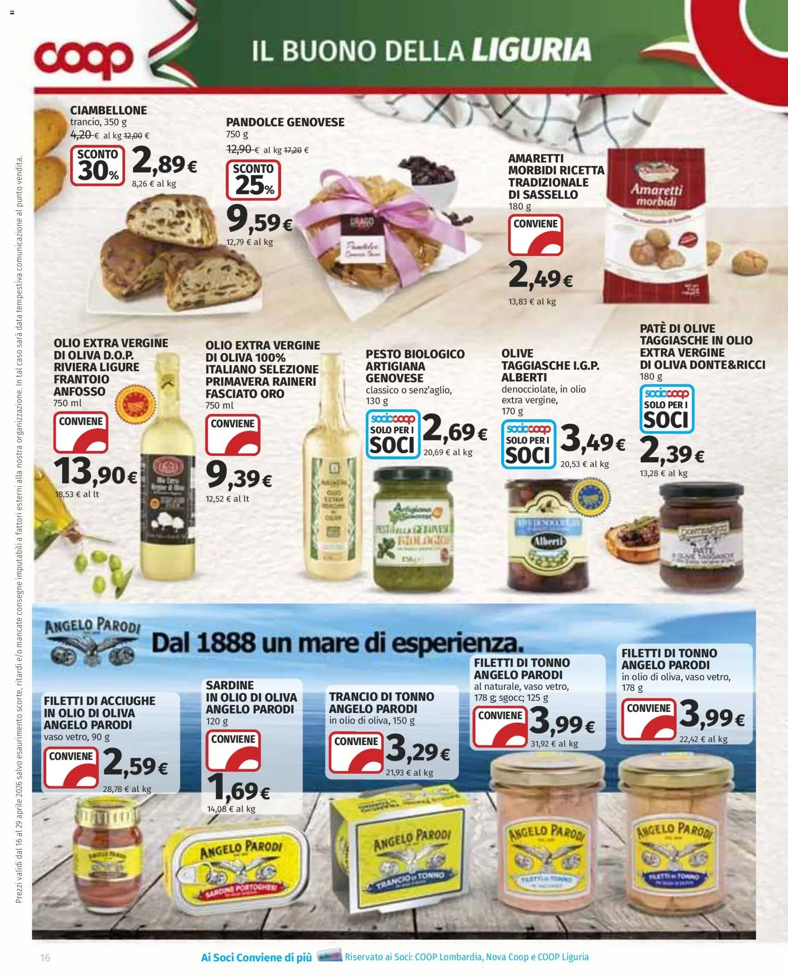 Volantino COOP del 16.04.2026 | Pagina: 16 | Prodotti: Paté, Data, Olio extra vergine, Vaso