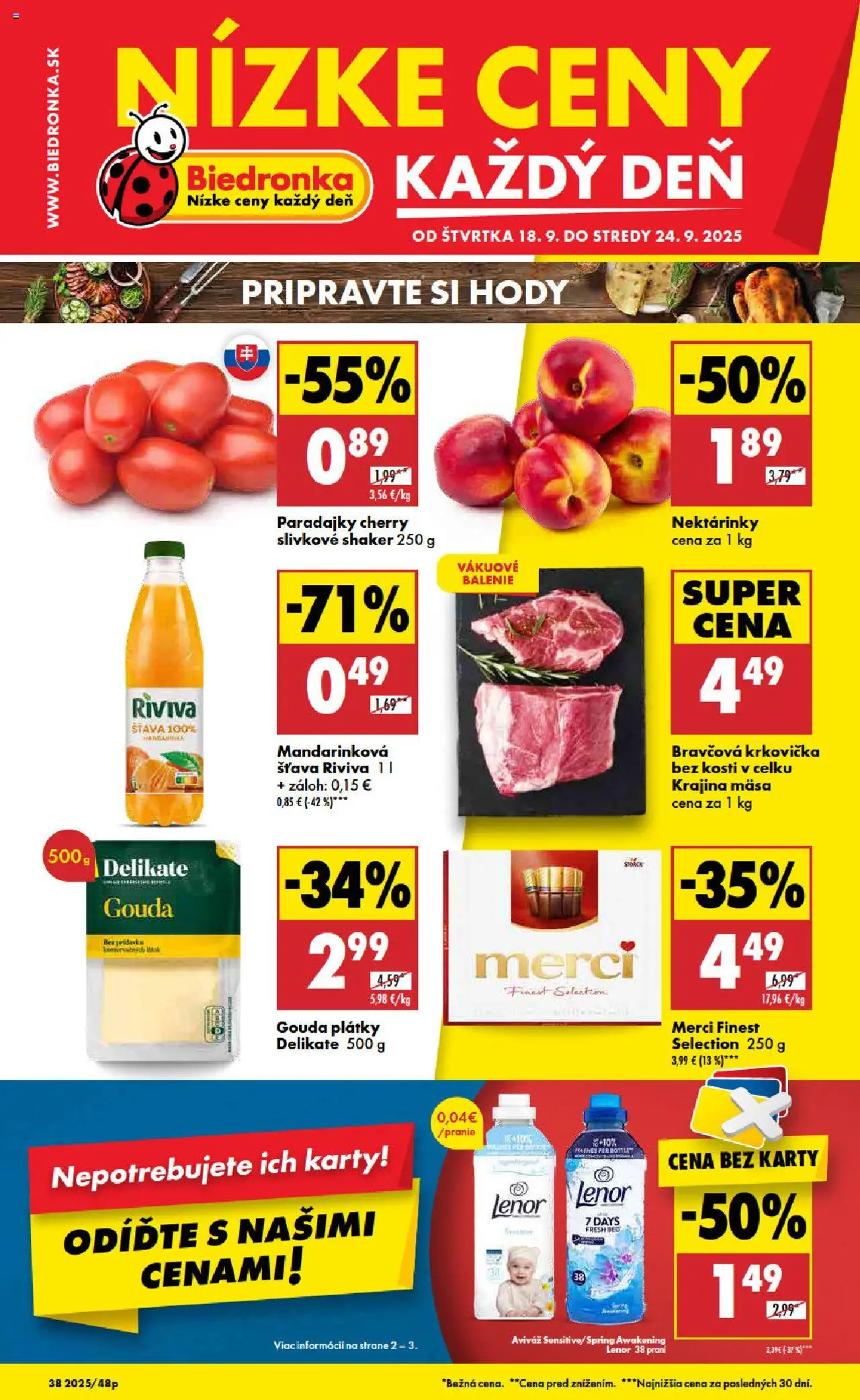 Nové Biedronka akcie – leták je platný od 18.09.2025 | Strana: 1 | Produkty: Paradajky, Aviváž, Krkovička, Lenor