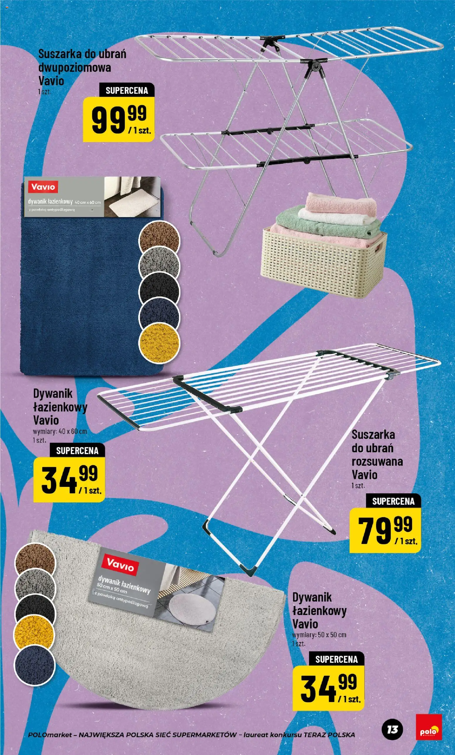 POLOmarket Gazetka - Sezon na wiosenne porządki od 27.02.2026 | Strona: 13 | Produkty: Dywanik łazienkowy, Suszarka