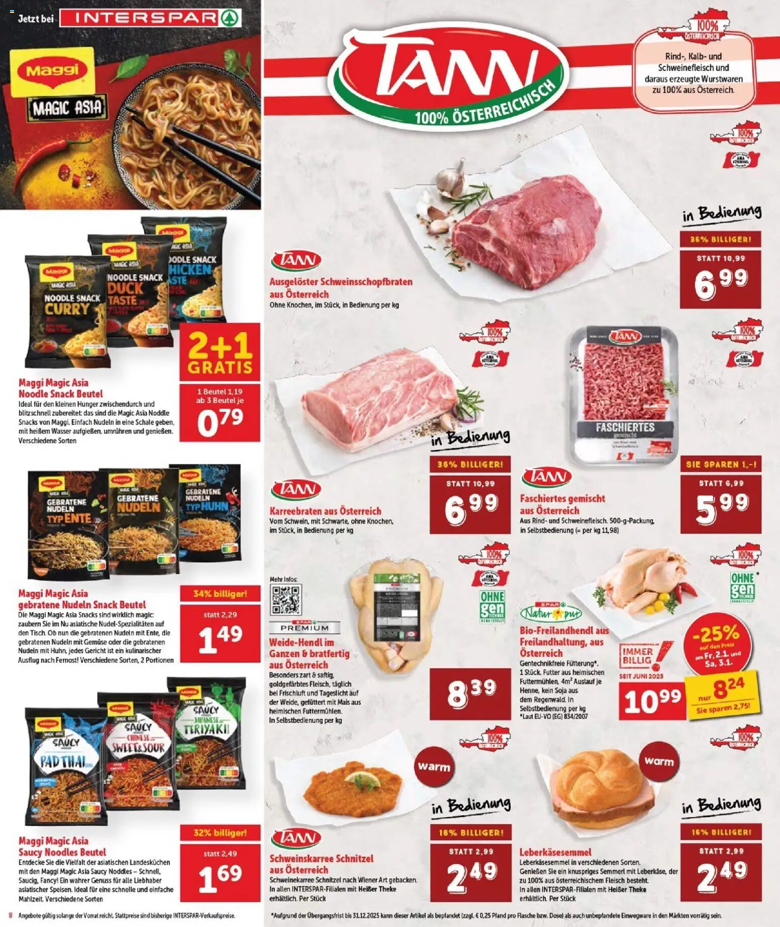 Interspar Flugblatt - Burgenland gültig ab 02.01.2026 | Seite: 8 | Produkte: Wasser, Gemüse, Schweinefleisch, Nudeln