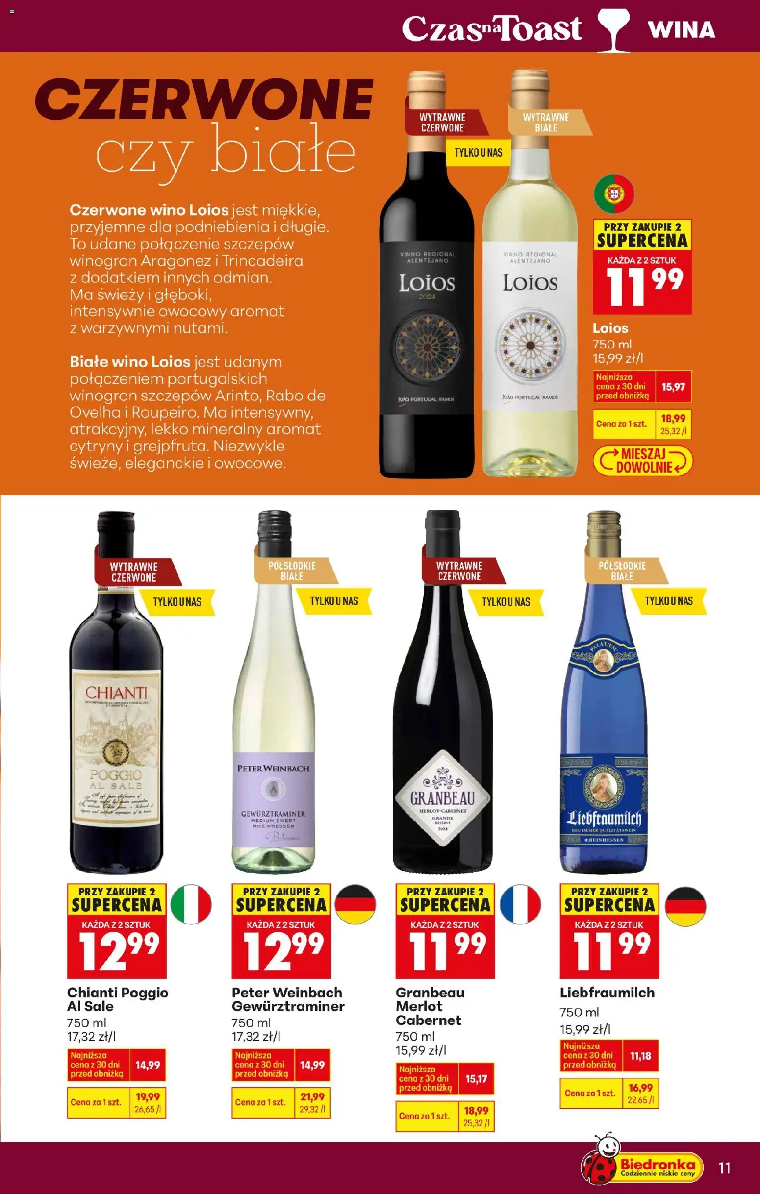 Biedronka gazetka - Czas na toast od 02.01.2026 | Strona: 11 | Produkty: Merlot, Cytryny, Wino