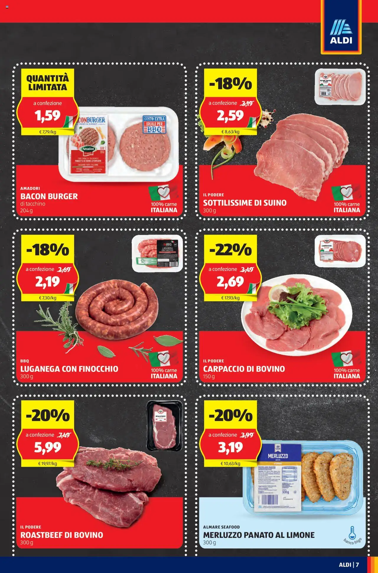 Volantino Aldi del 18.08.2025 | Pagina: 7 | Prodotti: Merluzzo, Suino, Tacchino, Limone
