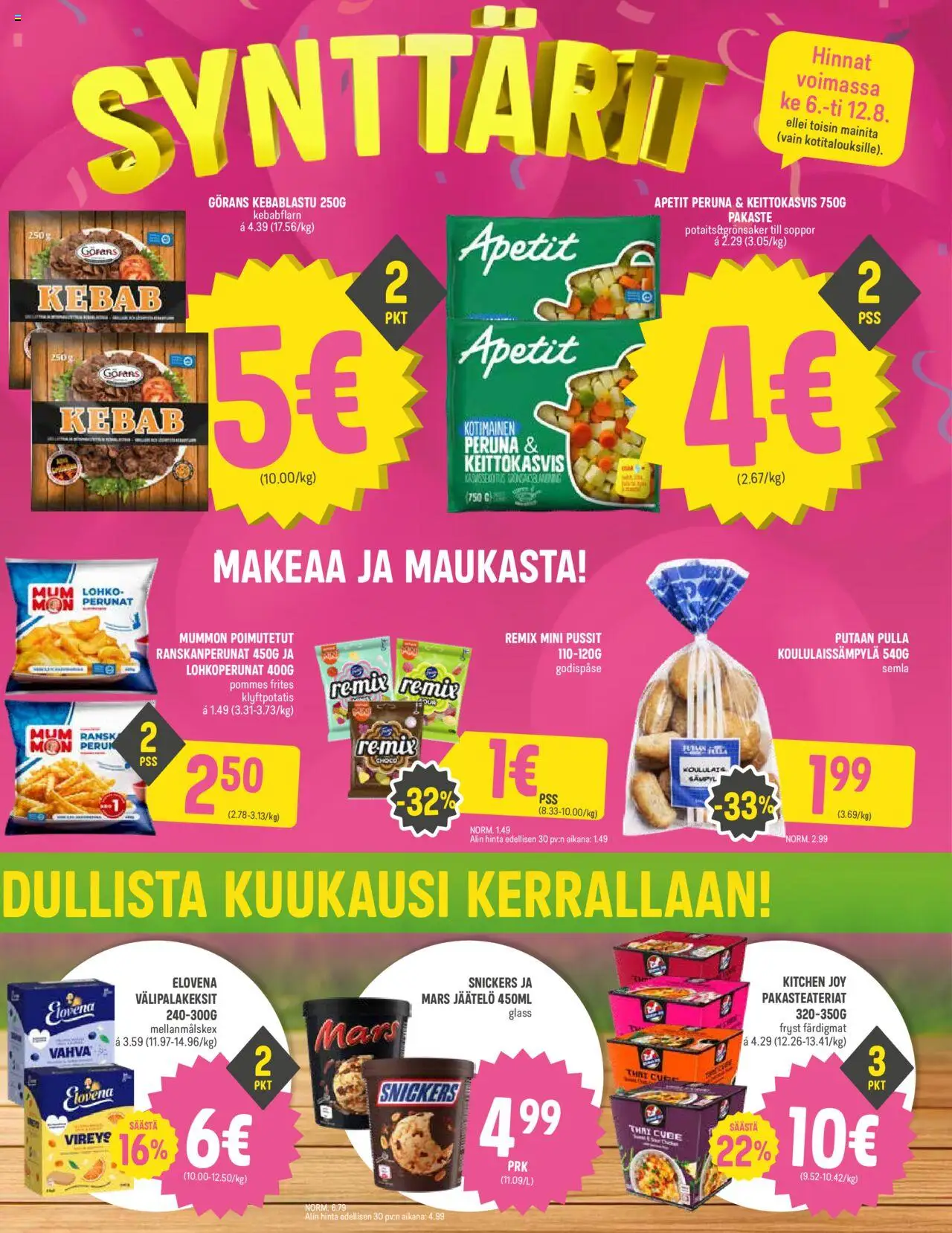  | Sivu: 3 | Tuotteet: Ranskanperunat, Peruna, Jäätelö, Pulla