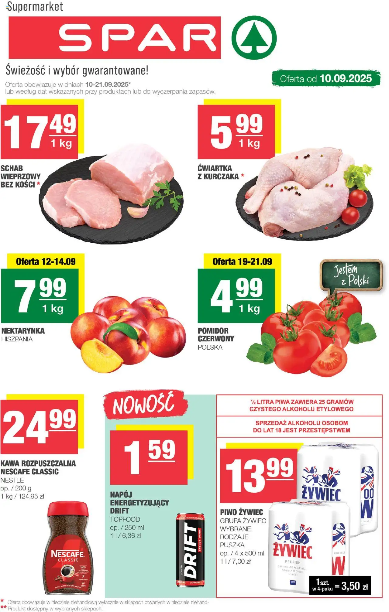 Spar Gazetka od 10.09.2025 | Strona: 1 | Produkty: Nektarynka, Nescafe, Kawa, Piwo