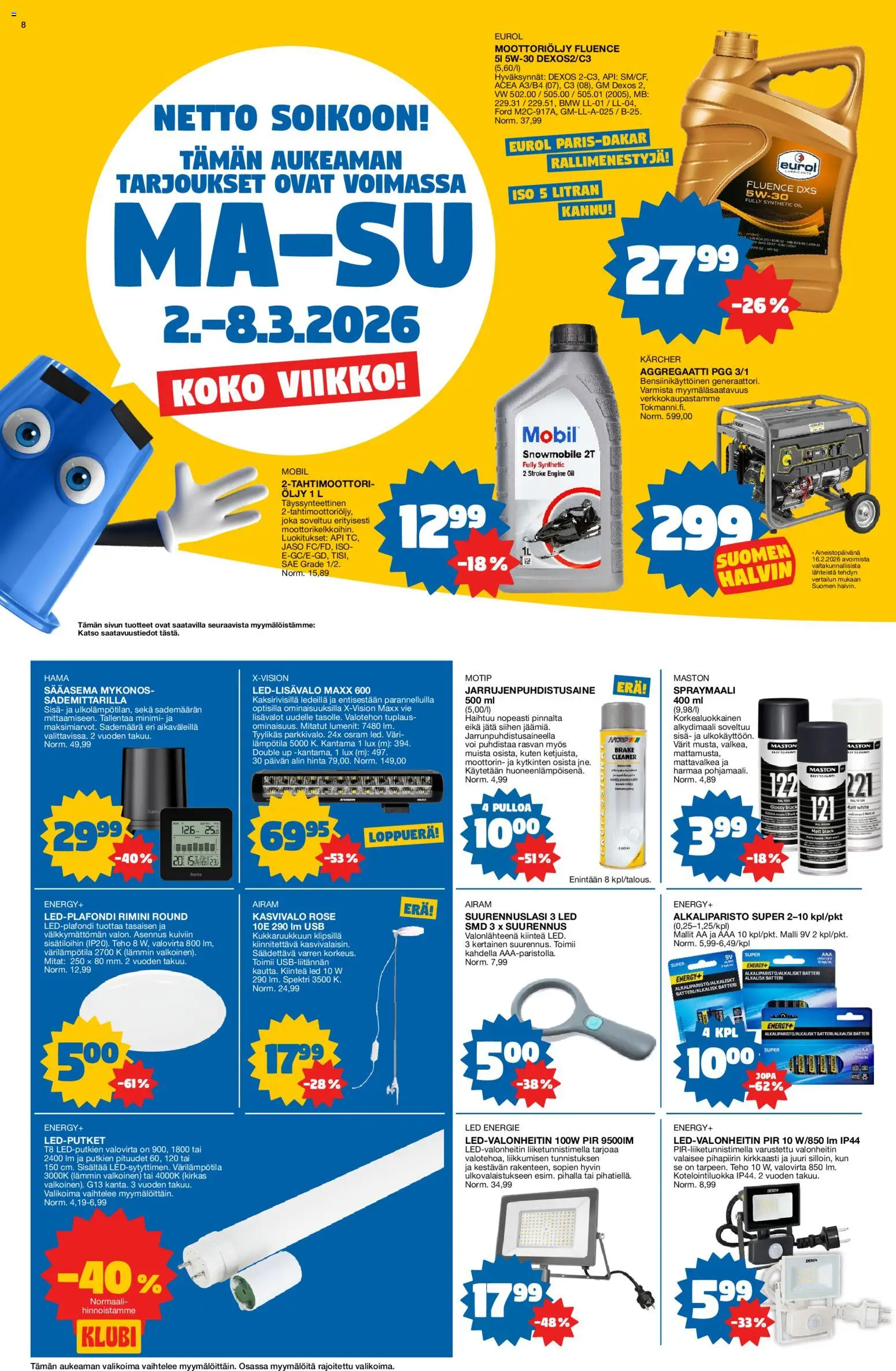 Tokmanni tarjoukset – voimassa 02.03.2026 alkaen | Sivu: 8 | Tuotteet: Moottoriöljy, Voi, Öljy, Sääasema