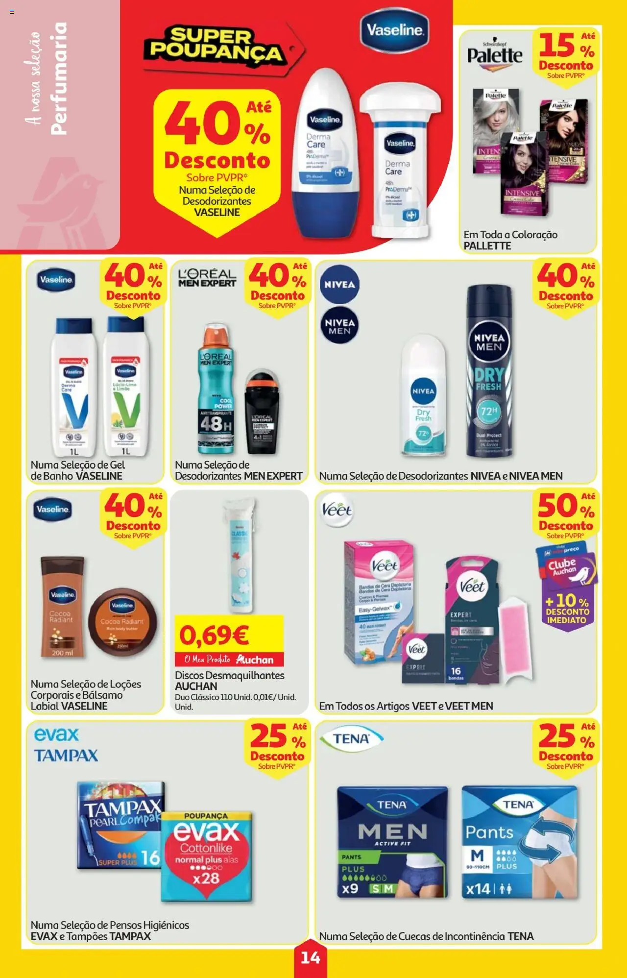 Minipreço folheto │ válido de 14.08.2025 | Página: 14 | Produtos: Pensos higiénicos, Antitranspirante, Banho, Cuecas