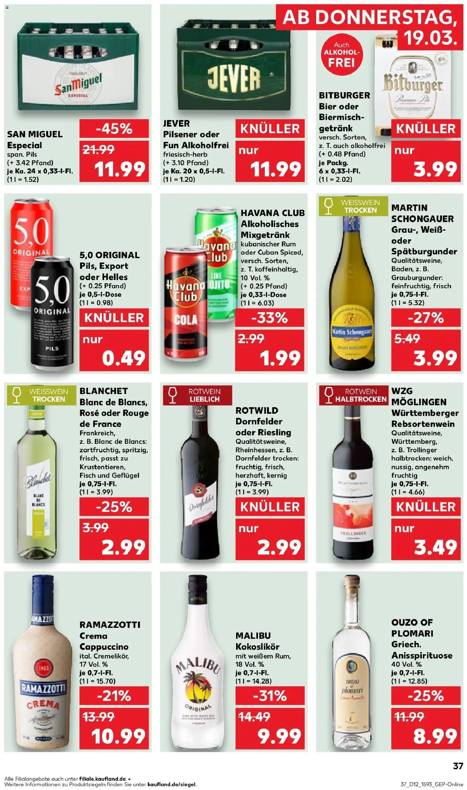 Kaufland Prospekt Lindau (Bodensee)	 – gültig ab 19.03.2026 | Seite: 37 | Produkte: Ouzo, Cola, Rouge, Ramazzotti