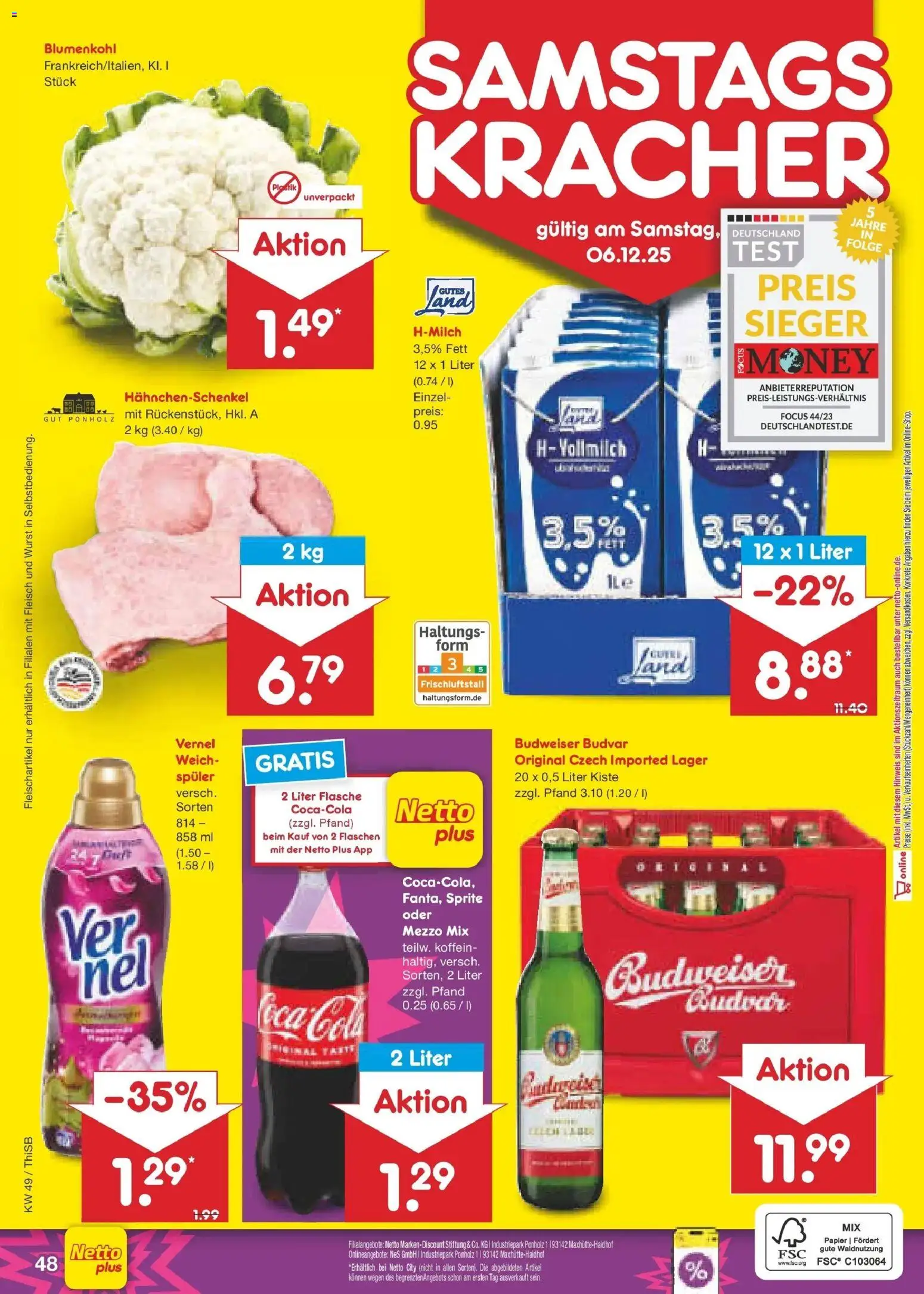 Netto Marken-Discount prospekt Spremberg	 – gültig ab 01.12.2025 | Seite: 51 | Produkte: Mezzo mix, Blumenkohl, Budweiser, Oder mezzo mix