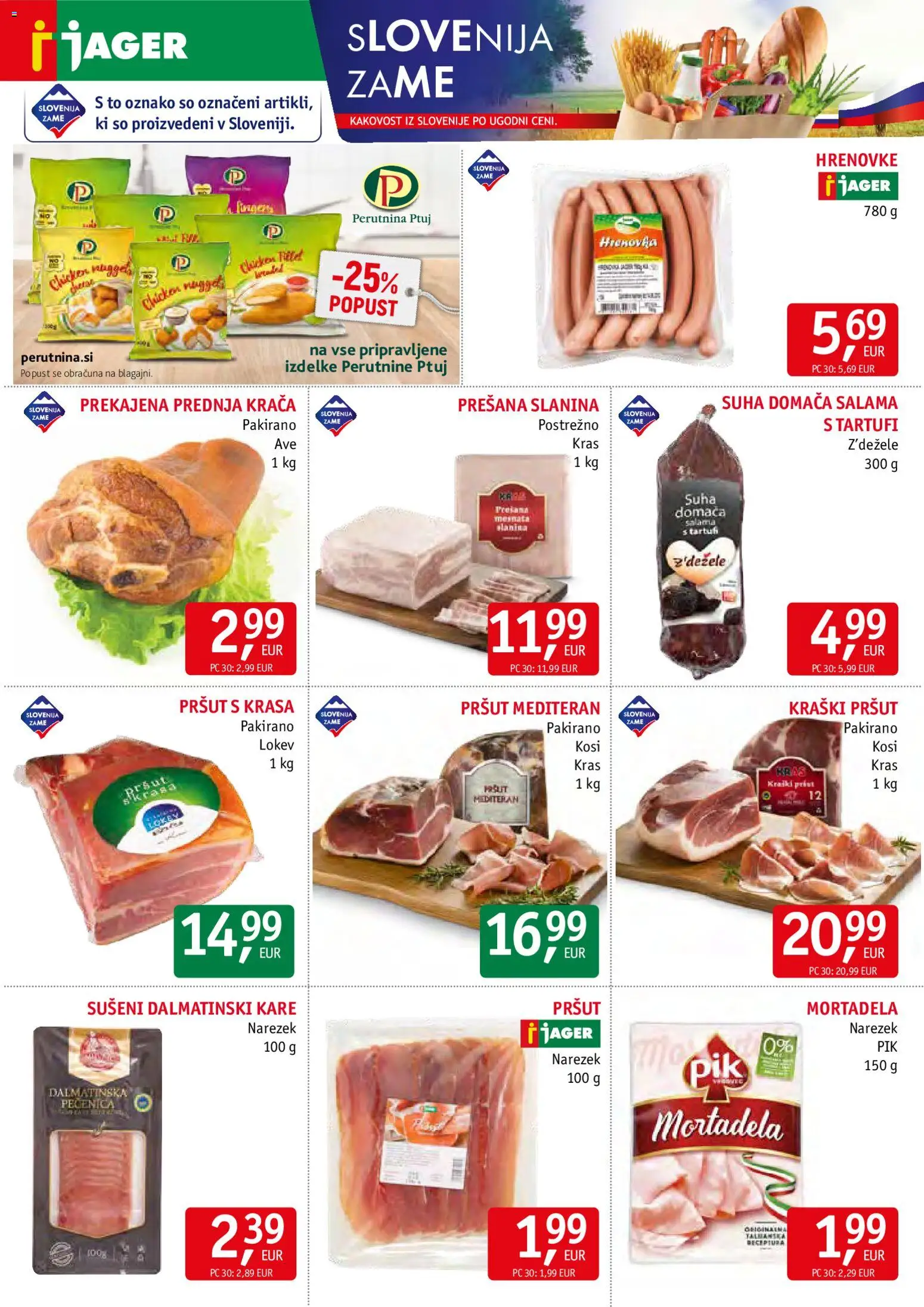 Novi Jager katalog ponudbe – veljaven od 17.12.2025 | Stran: 2 | Izdelki: Hrenovke, Pršut, Mortadela, Slanina