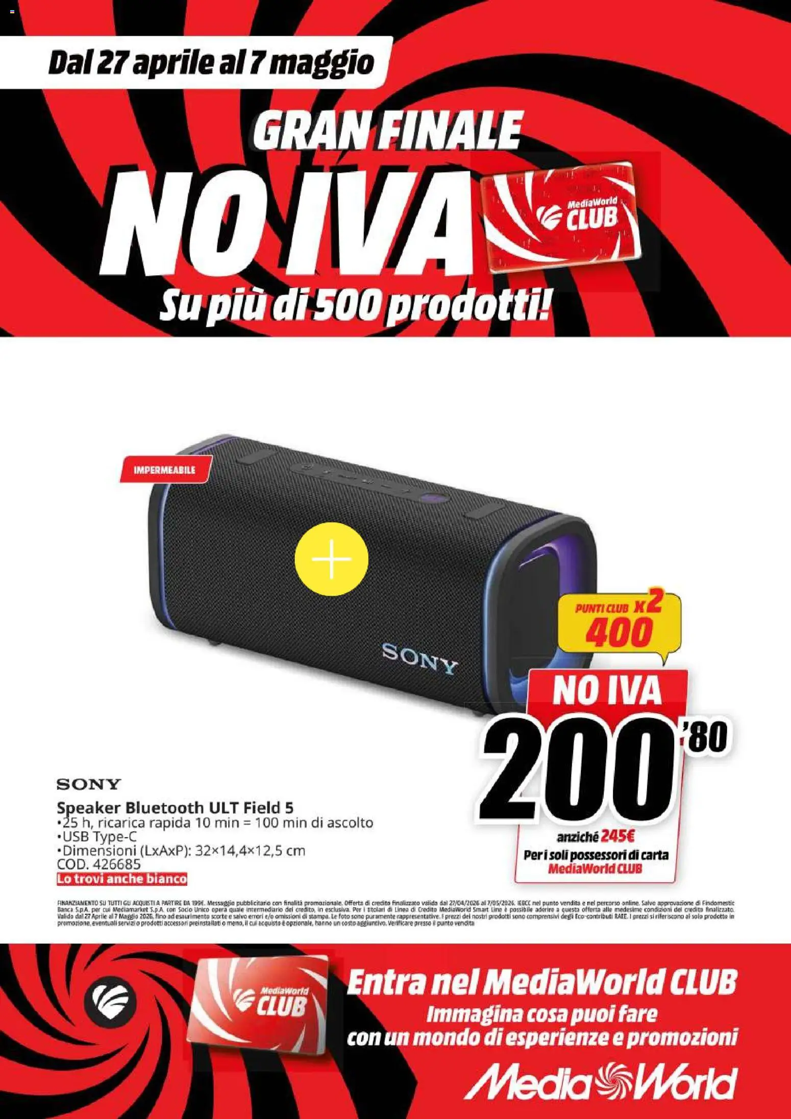 Volantino Media World del 27.04.2026 | Pagina: 23 | Prodotti: Speaker, USB