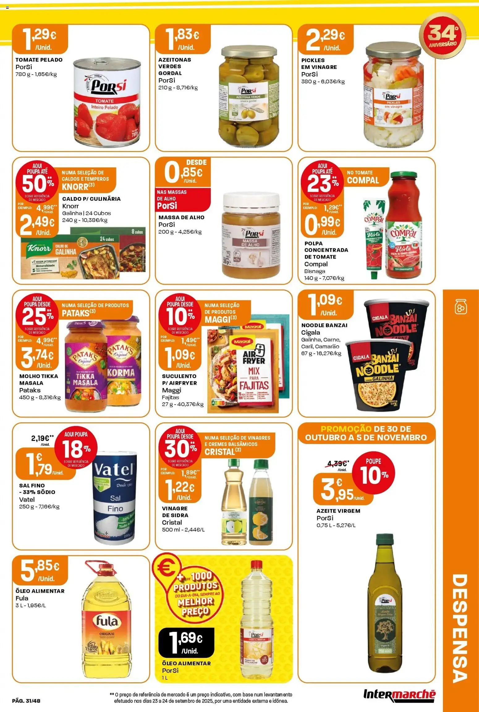 Intermarché - Aniversário à la poupança! │ válido de 30.10.2025 | Página: 31 | Produtos: Azeitonas, Knorr, Base, Tomate