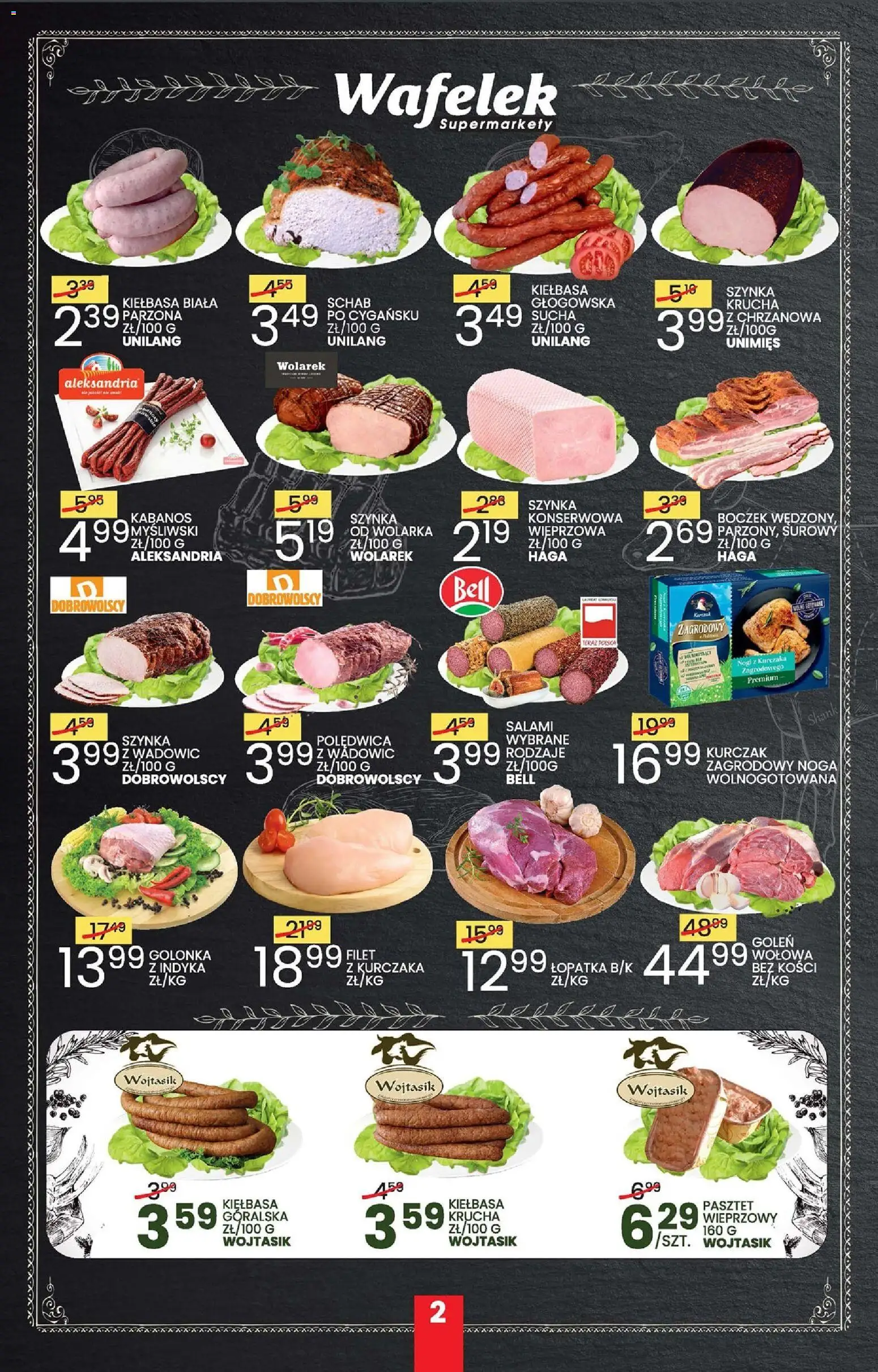 Wafelek Gazetka od 17.12.2025 | Strona: 2 | Produkty: Kiełbasa, Kurczak, Boczek, Salami
