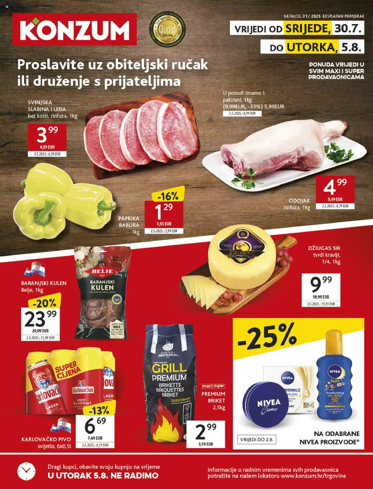 Konzum katalog | vrijedi od 30.07.2025 | Stranica: 1 | Proizvodi: Sir, Pivo, Paprika, Kulen