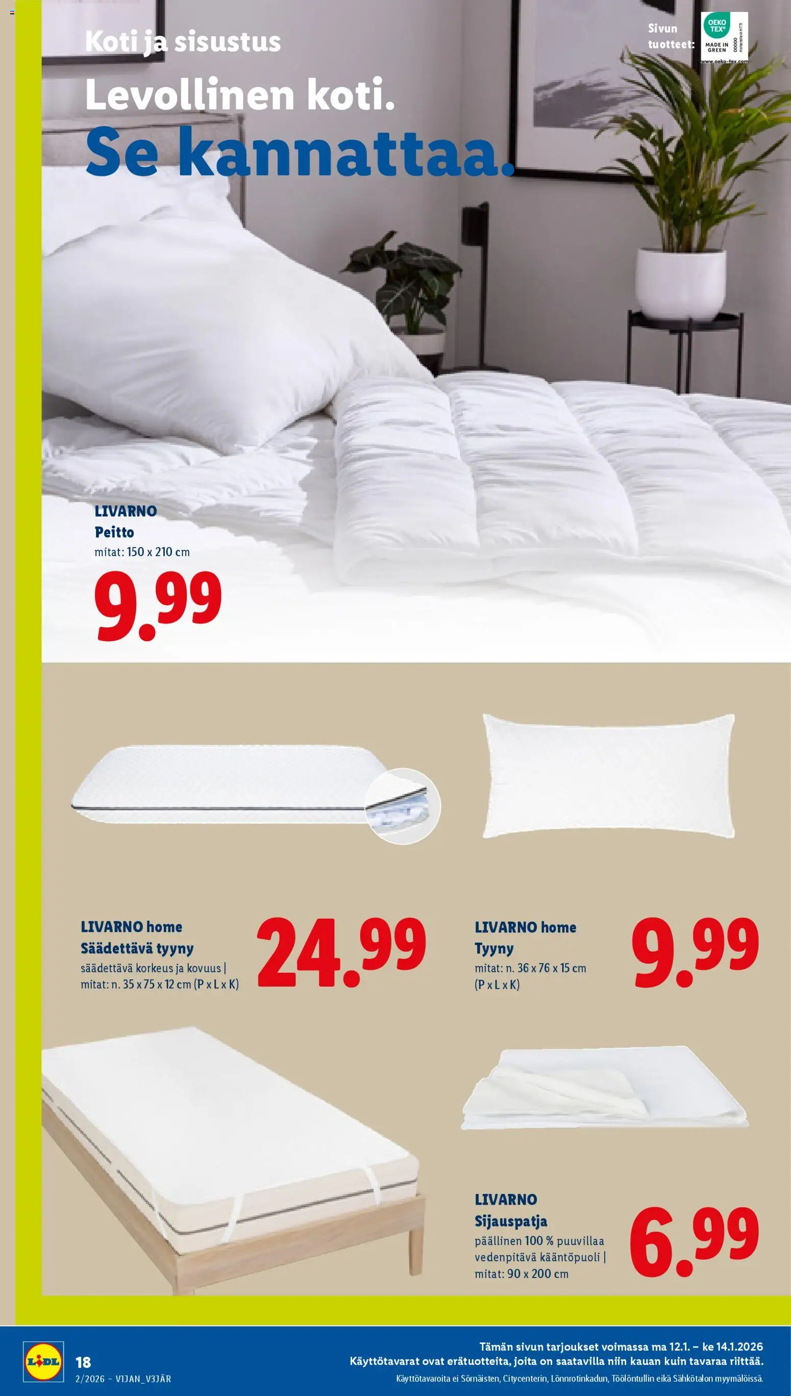 Lidl tarjoukset – voimassa 08.01.2026 alkaen | Sivu: 22 | Tuotteet: Tyyny, Peitto