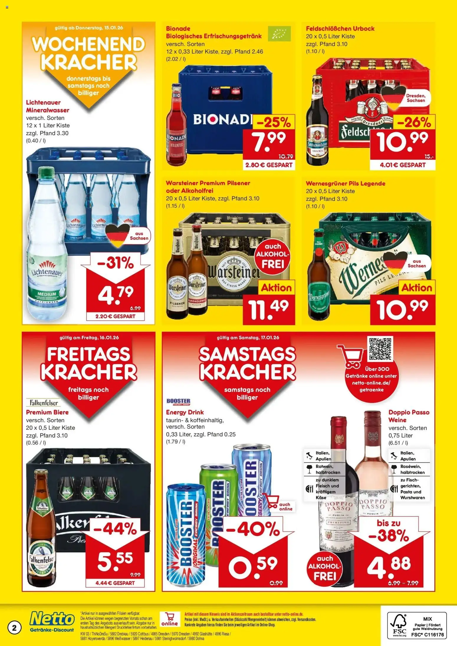 Netto Marken-Discount prospekt Dresden	 – gültig ab 12.01.2026 | Seite: 2 | Produkte: Energy, Pils, Mineralwasser, Pasta