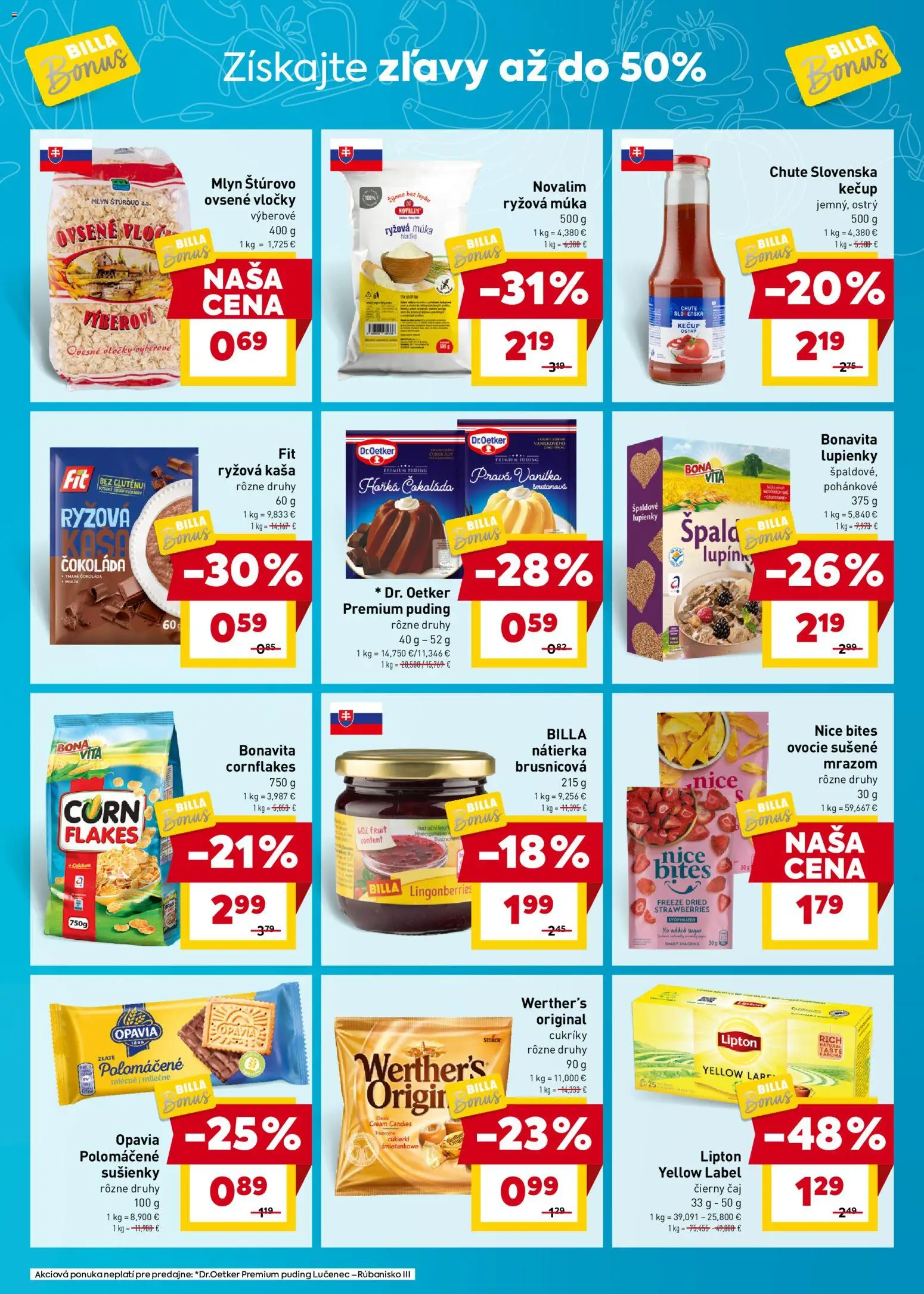 Nové Billa akcie – leták je platný od 29.10.2025 | Strana: 7 | Produkty: Čaj, Cukríky, Kečup, Vločky