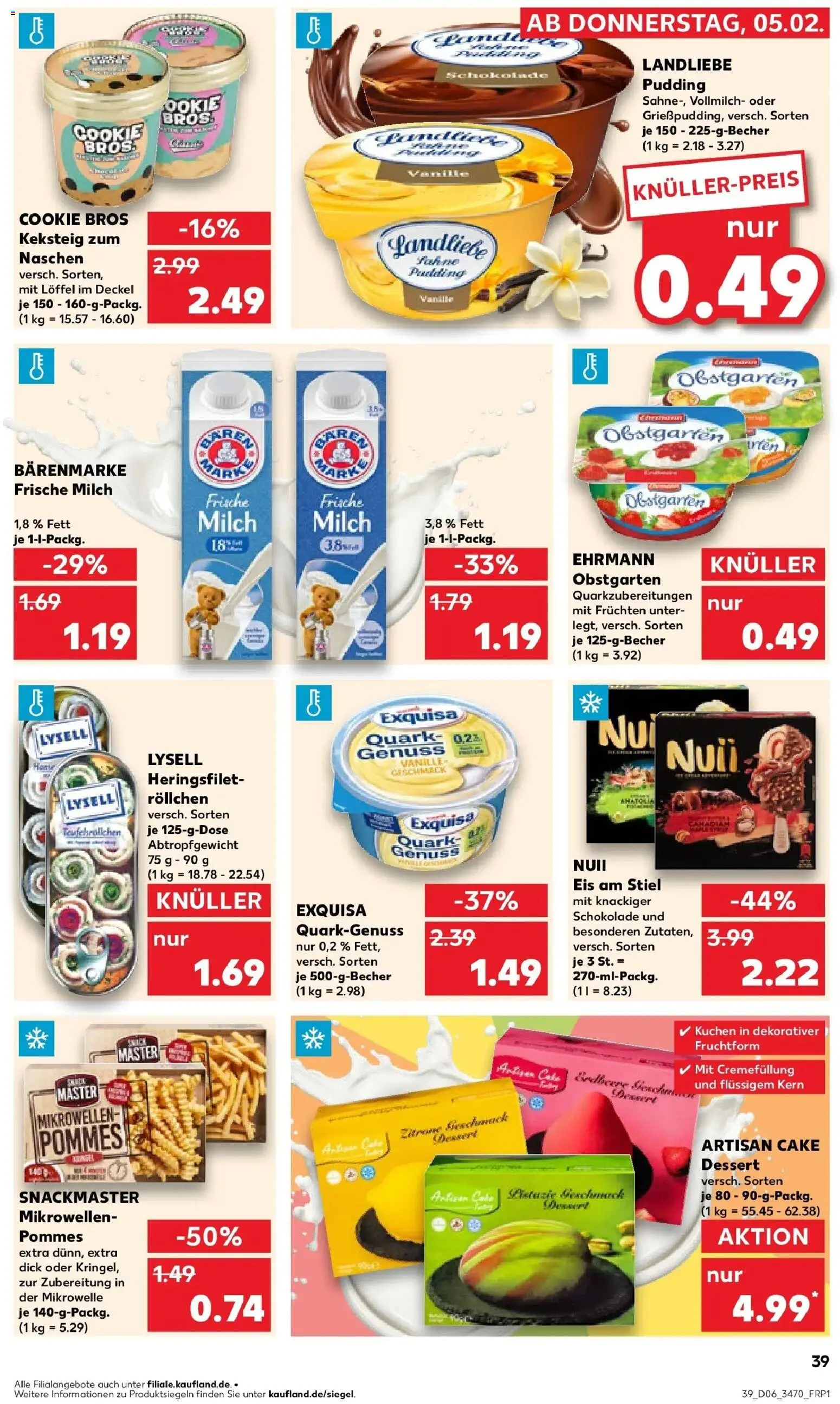 Kaufland prospekt Ilmenau	 – gültig ab 09.02.2026 | Seite: 39 | Produkte: Quark, Pommes, Exquisa, Kuchen