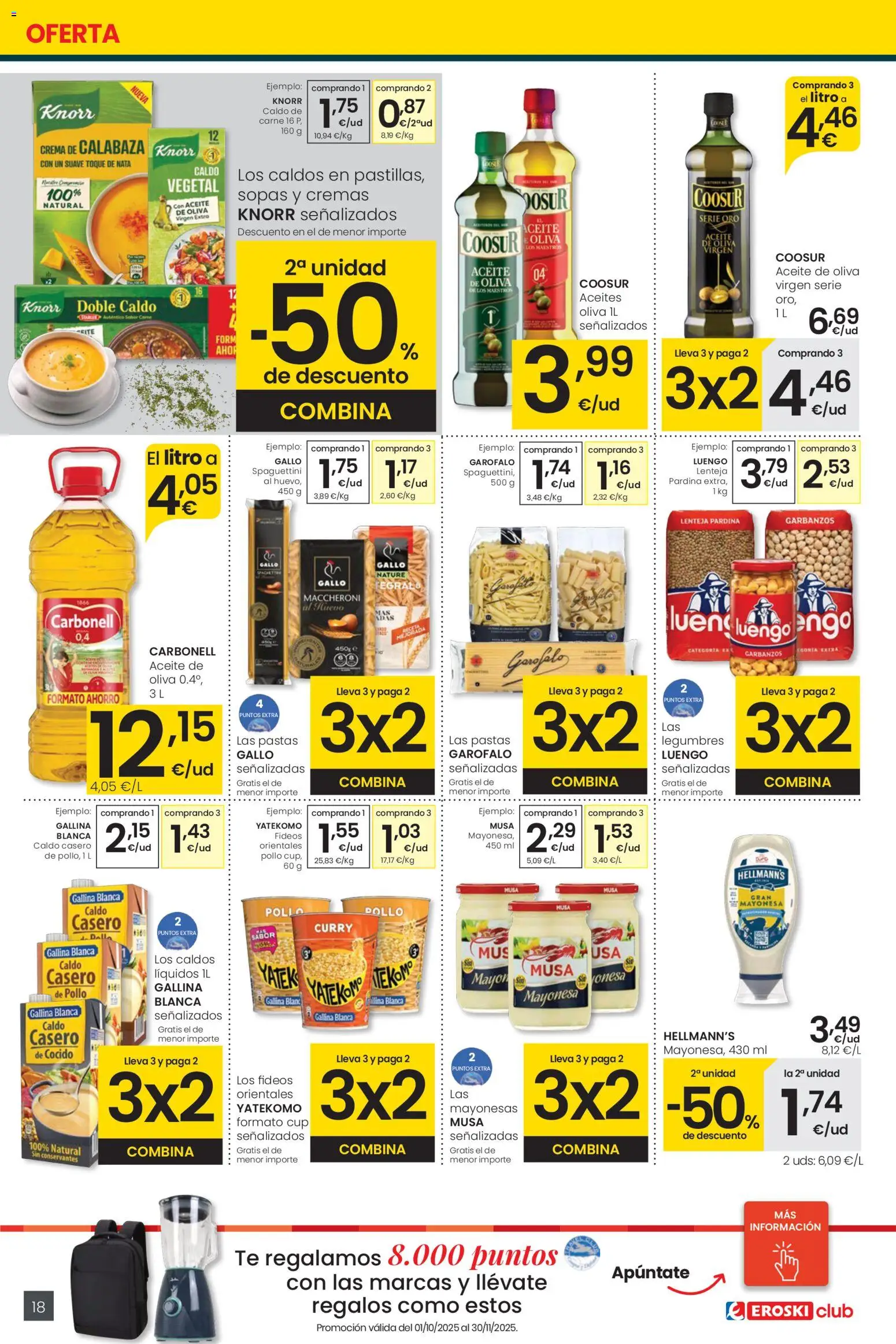 Eroski - Center │ válido desde el 30.10.2025 | Página: 18 | Productos: Aceite, Fideos, Crema, Οθόνη προβολής
