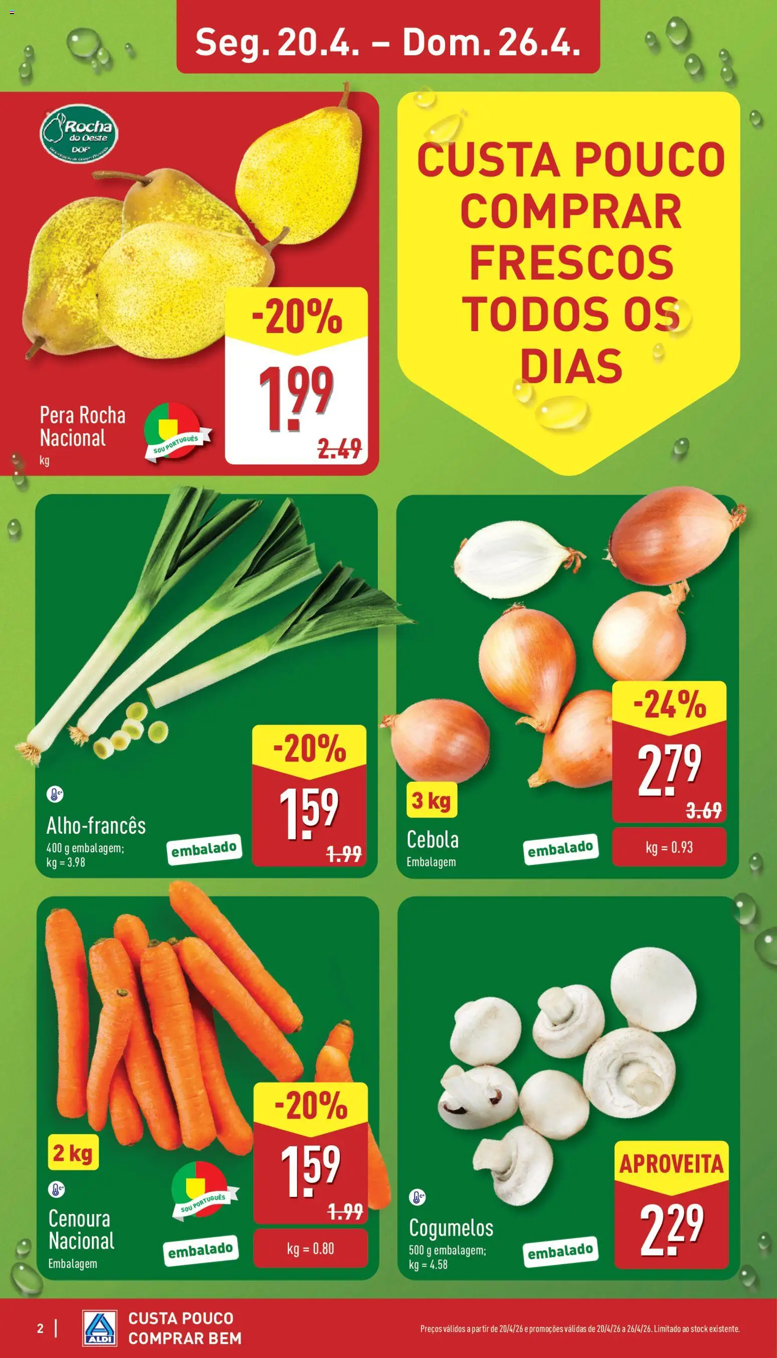 Aldi folheto │ válido de 20.04.2026 | Página: 2 | Produtos: Cebola, Cenoura, Cogumelos