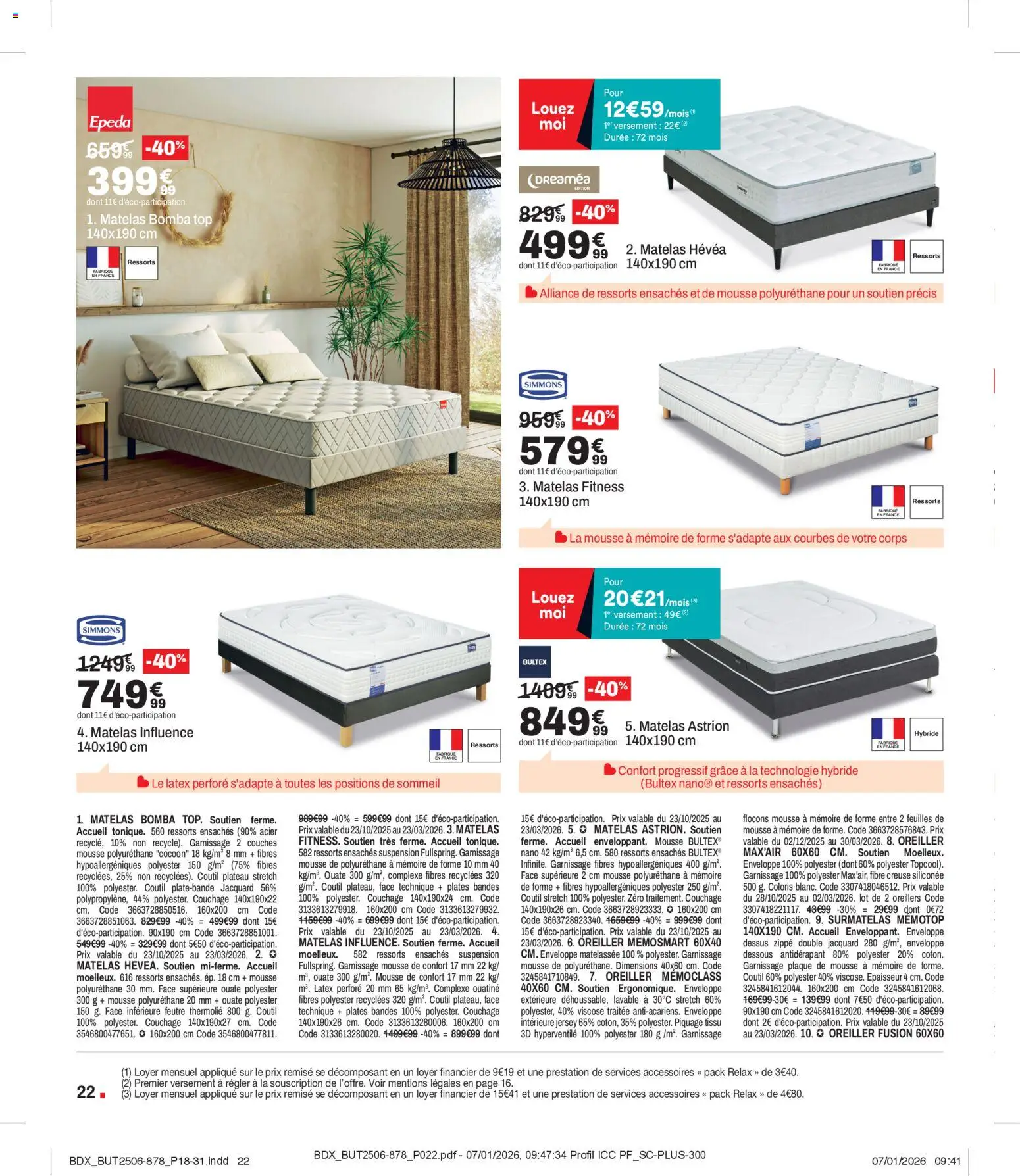 {H1} | Page: 22 | Produits: Flocons, Surmatelas, Matelas, Oreiller