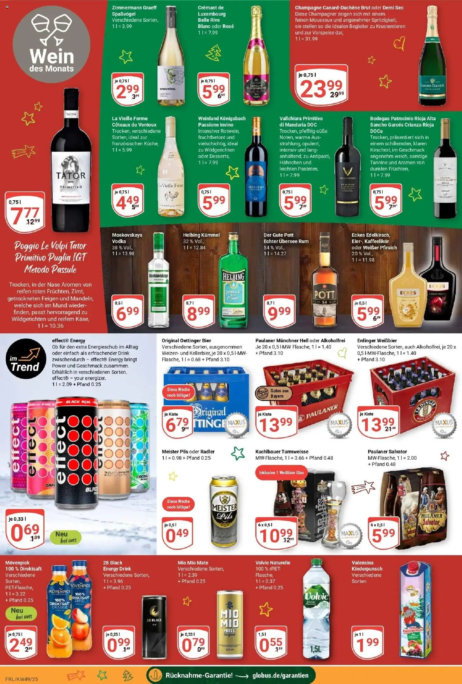 Globus prospekt Freilassing	 – gültig ab 01.12.2025 | Seite: 23 | Produkte: Energy, Rum, Valensina, Pfirsich