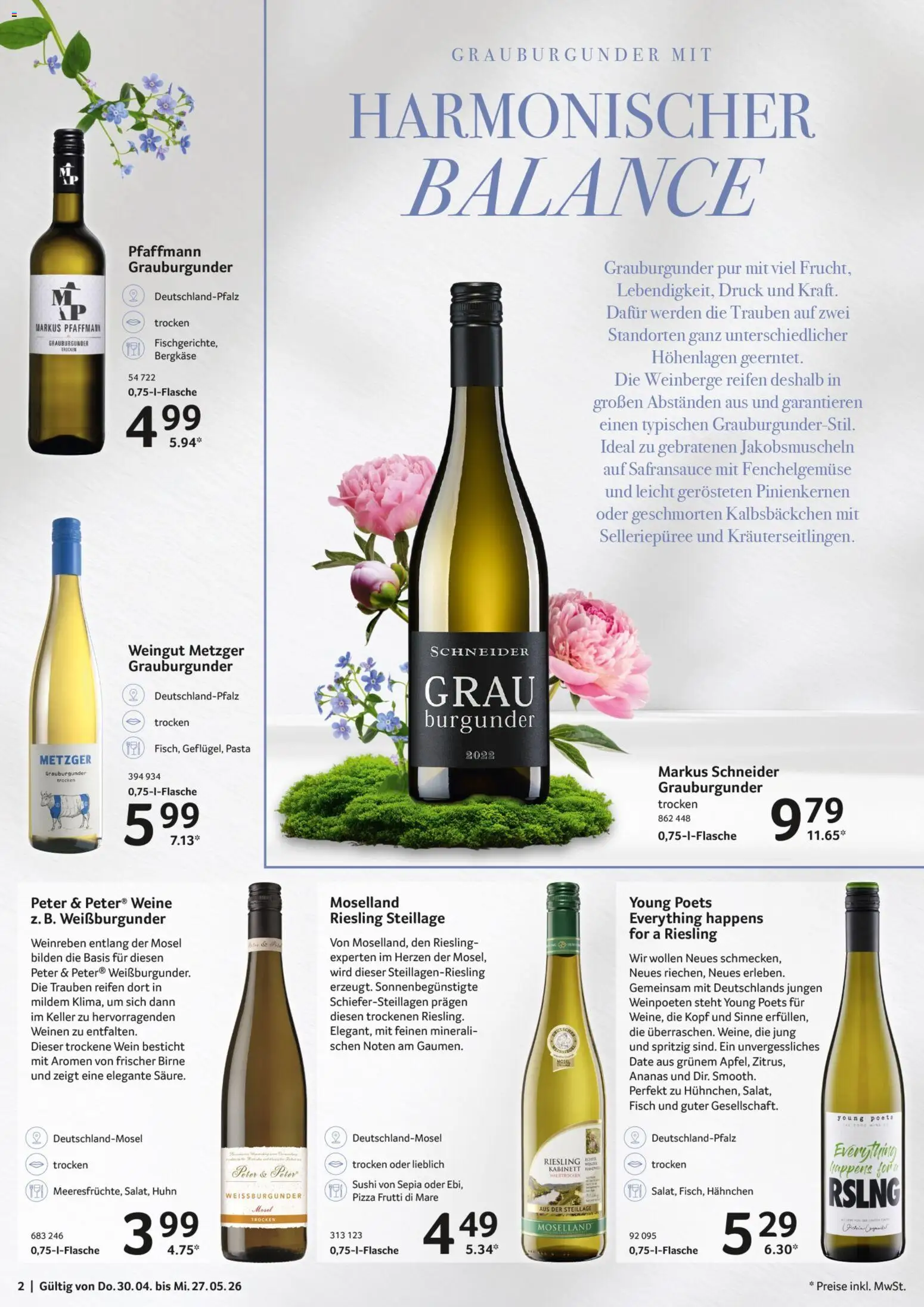 Selgros Weinkatalog – gültig ab 30.04.2026 | Seite: 2 | Produkte: Trauben, Fisch, Pasta, Wein