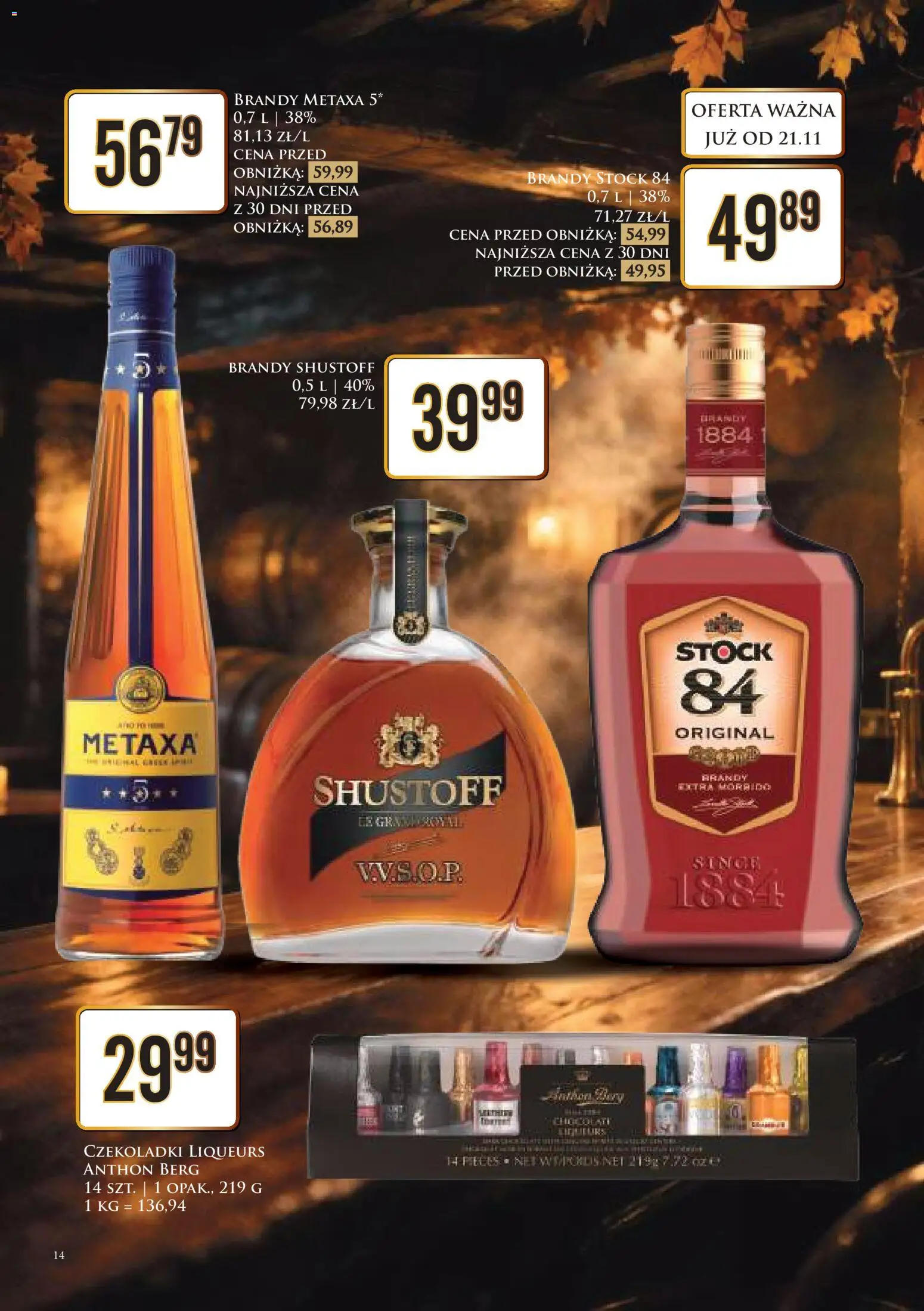 Dino Gazetka alkoholowa od 21.11.2025 | Strona: 14 | Produkty: Czekoladki, Anthon Berg, Metaxa