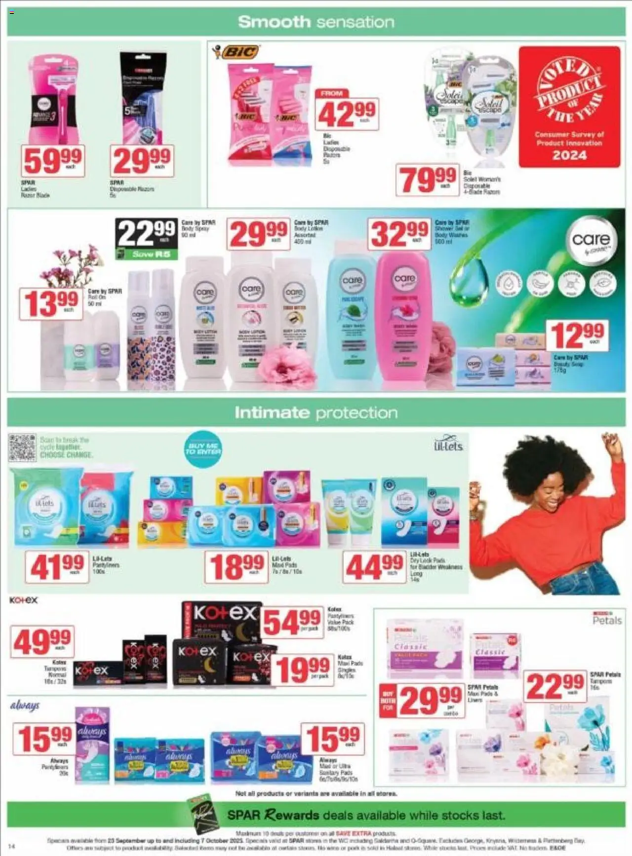 New Spar catalogue – valid from 23.09.2025 | Page: 14 | Products: Corn, Body spray, Razors, Lotion