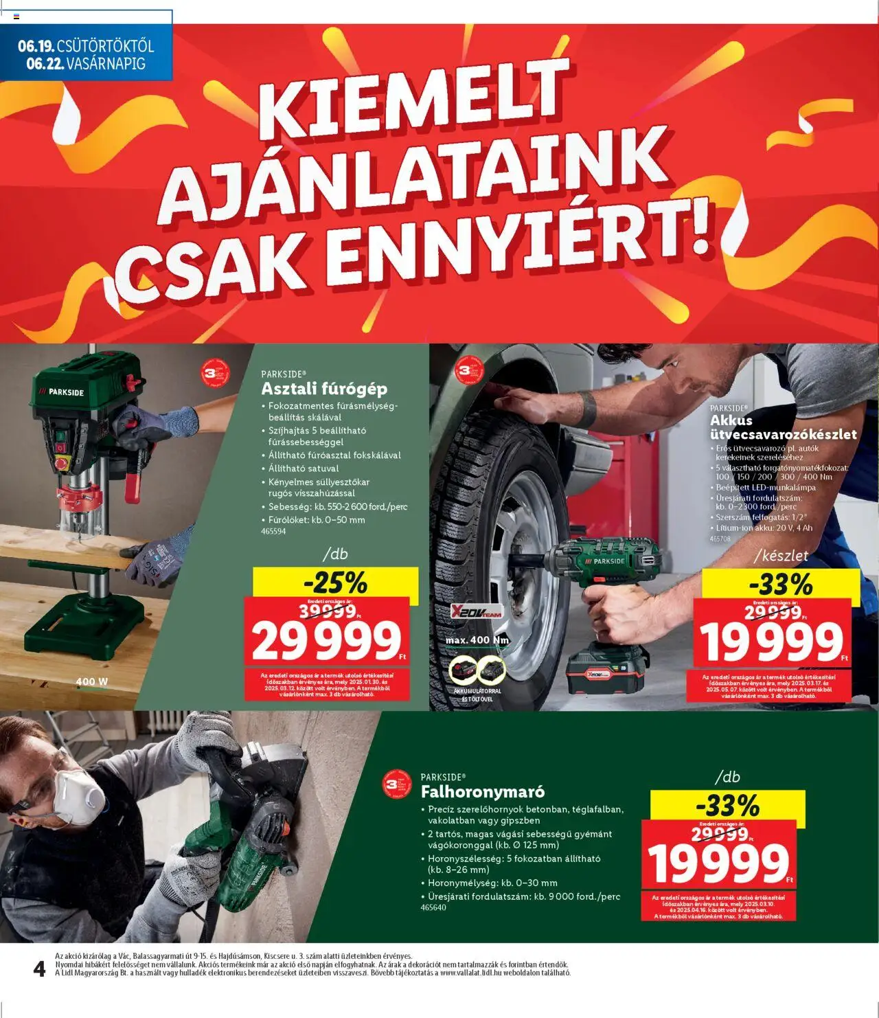 Lidl akciós ujság - amely érvényes a következő dátumtól: 19.06.2025 | Oldal: 4 | Termékek: Parkside, Fúrógép