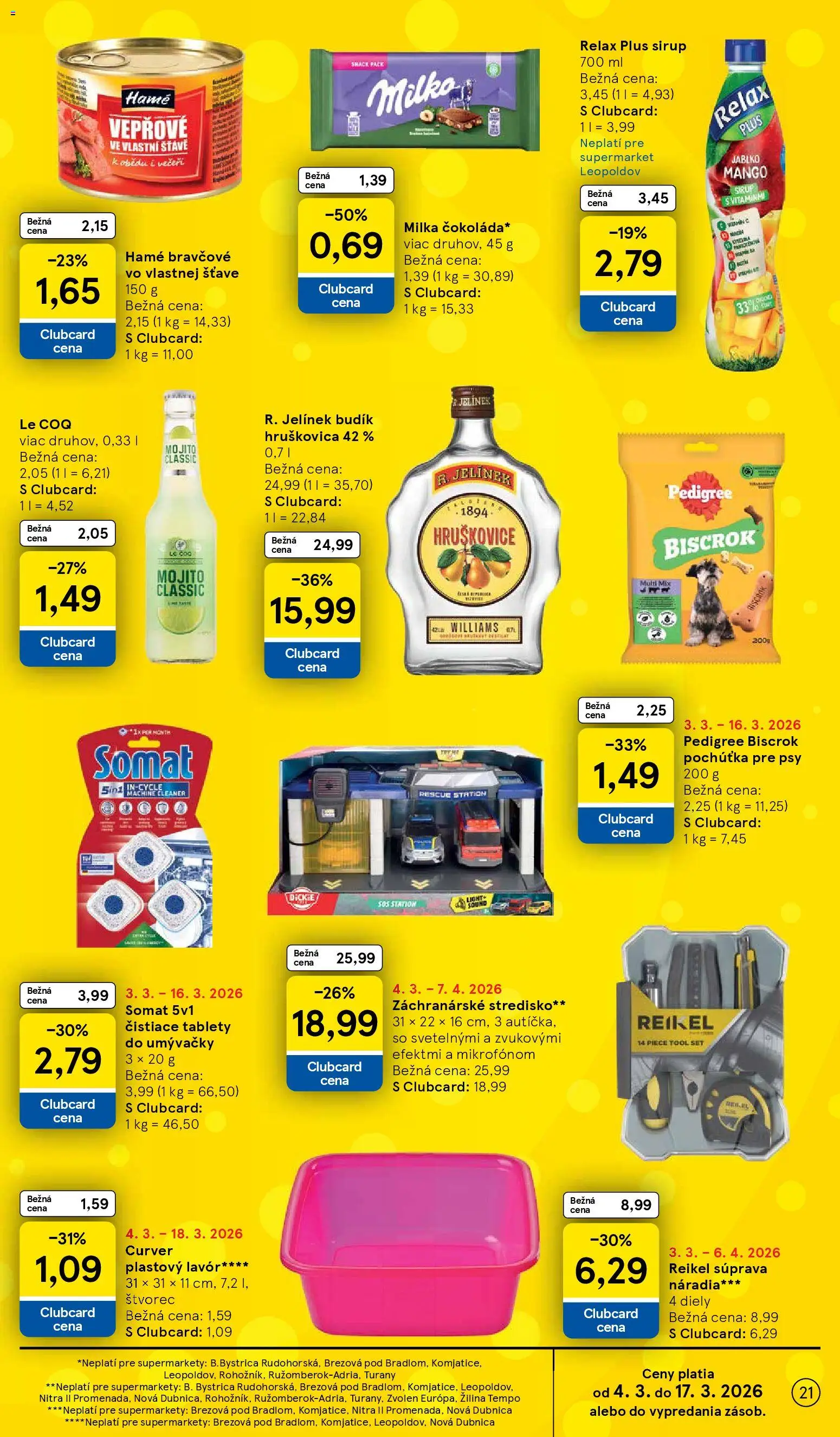 Nové Tesco akcie – leták je platný od 04.03.2026 | Strana: 21 | Produkty: Čokoláda, Brandy, Milka, Budík