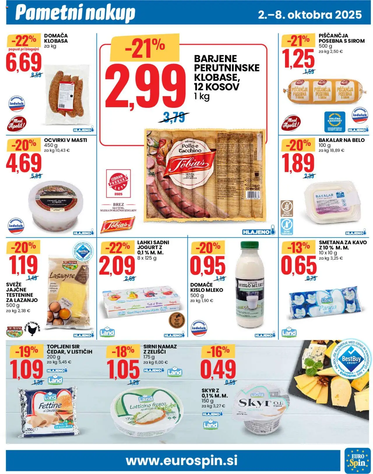 Novi Eurospin katalog ponudbe – veljaven od 02.10.2025 | Stran: 7 | Izdelki: Sirni namaz, Topljeni sir, Mleko, Cheddar