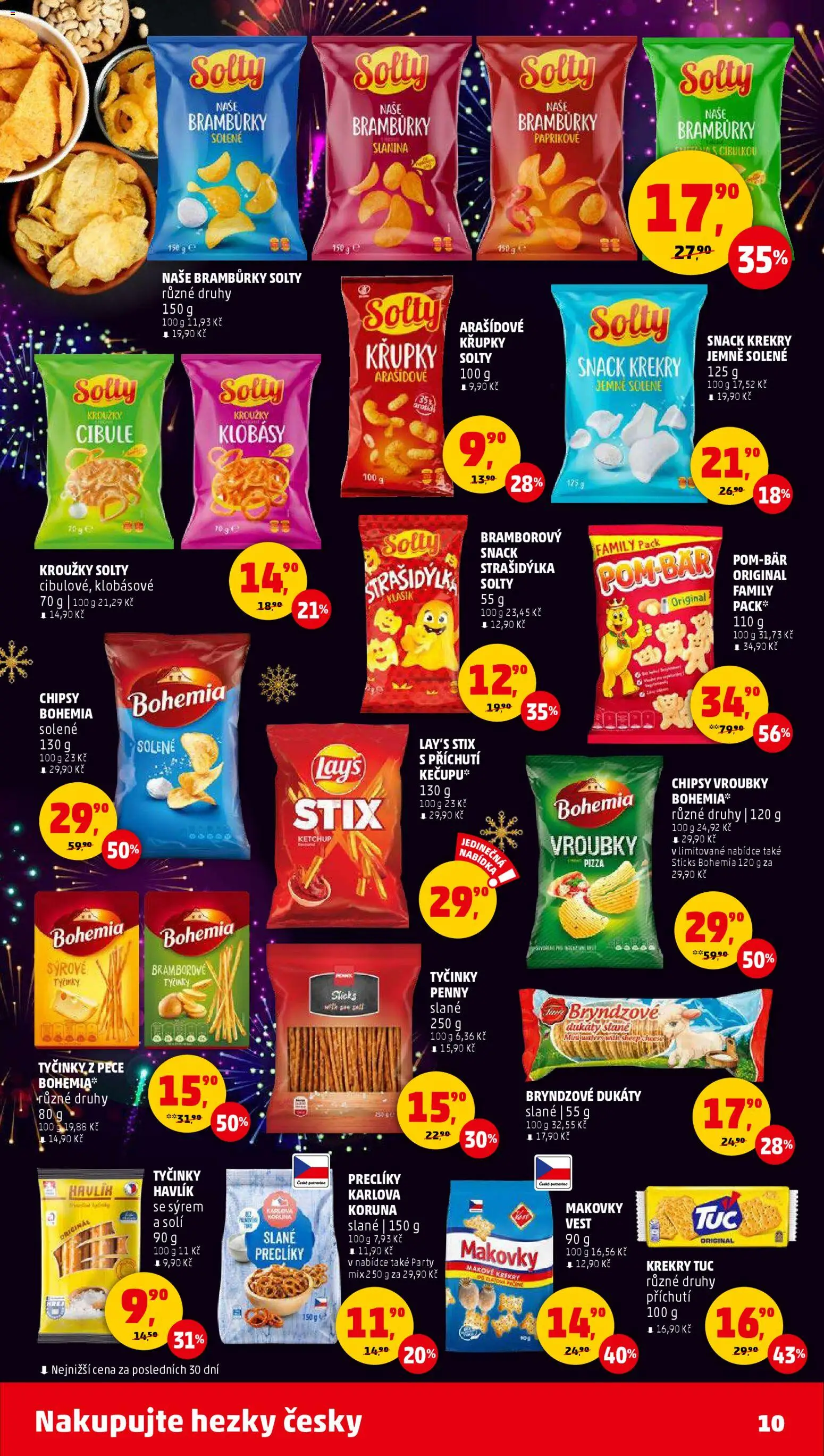 Penny Market leták - Čtvrtečník od 27.12.2025 | Strana: 10 | Produkty: Klobásy, Lay's, Slanina, Cibule