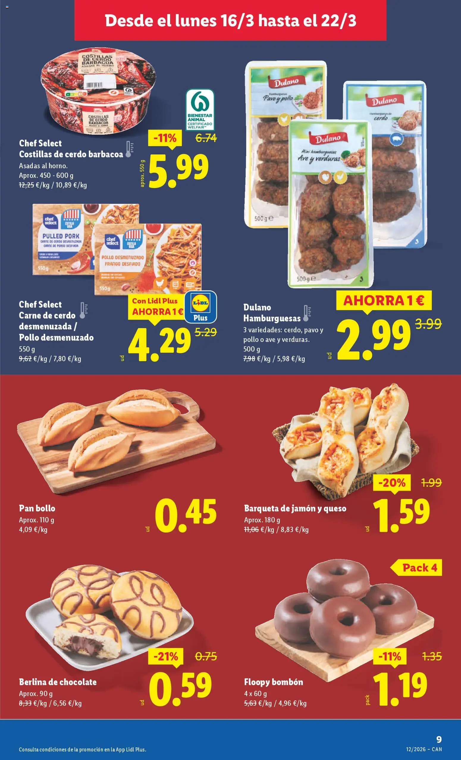 Lidl folleto │ válido desde el 16.03.2026 | Página: 9 | Productos: Queso, Chocolate, Jamón, Cerdo