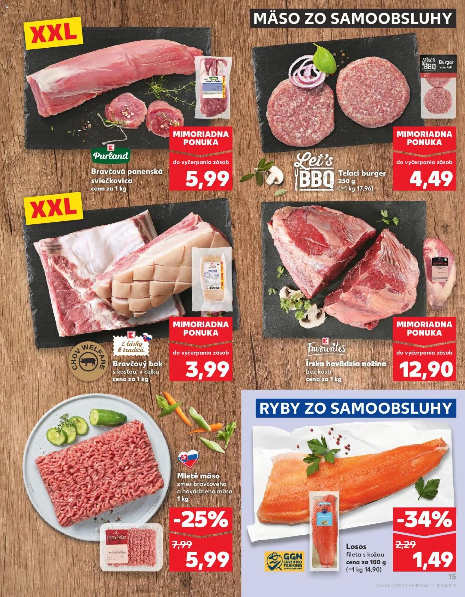 Nové Kaufland akcie – leták je platný od 23.04.2026 | Strana: 15 | Produkty: Ryby, Losos, Mleté mäso