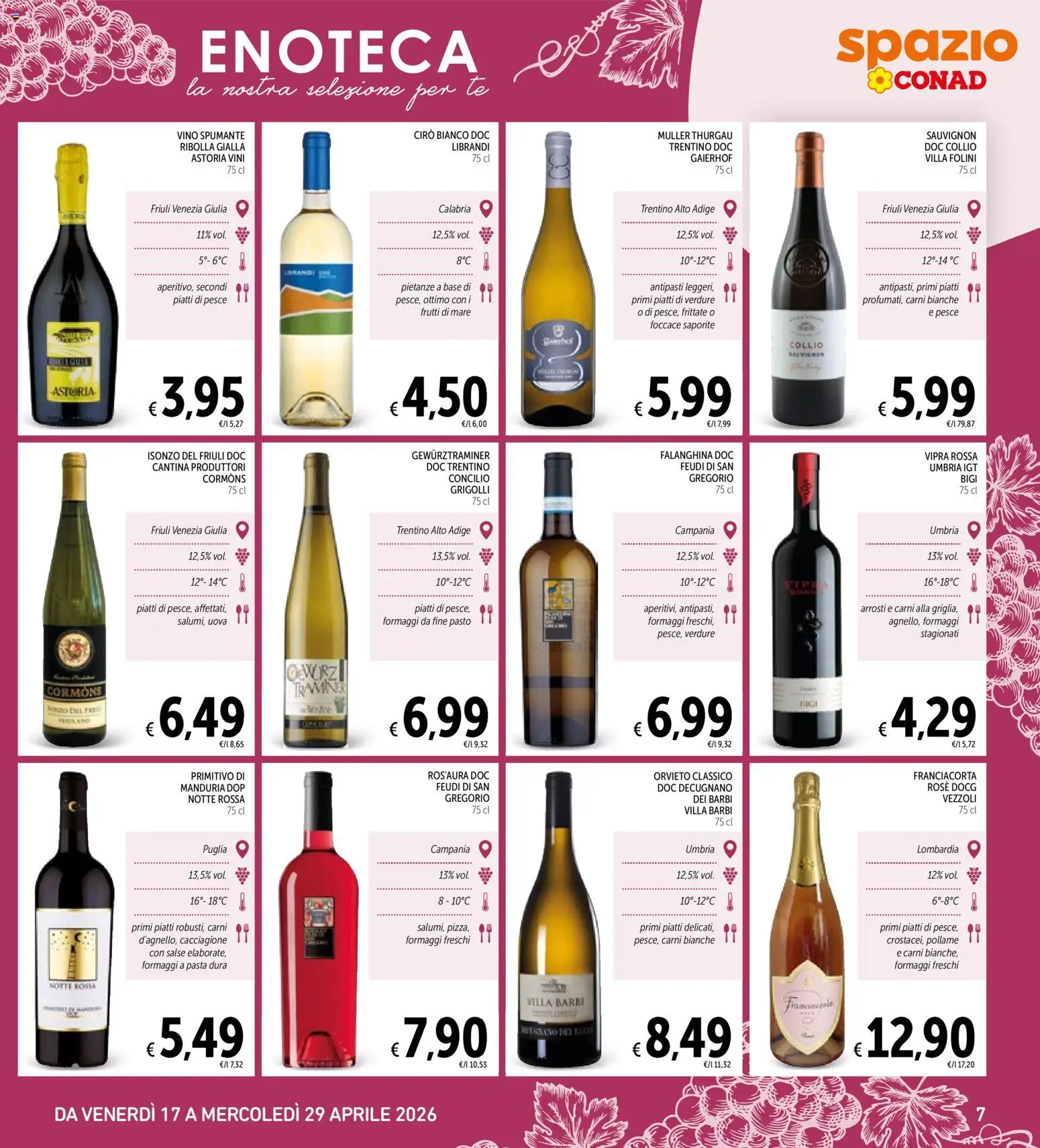 Volantino Spazio Conad del 17.04.2026 | Pagina: 7 | Prodotti: Uova, Pesce, Verdure, Vino