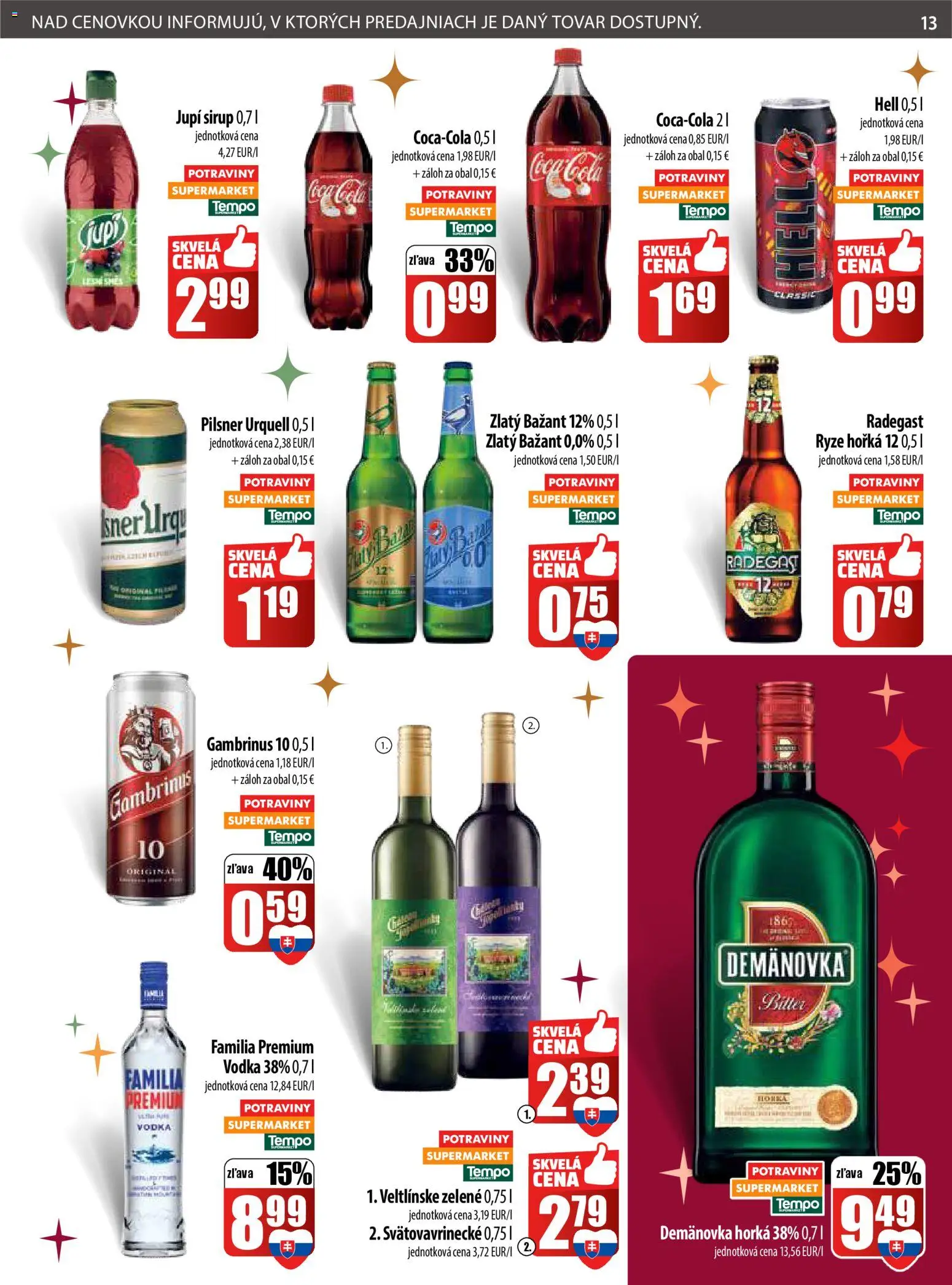 Nové COOP Jednota akcie – leták je platný od 11.12.2025 | Strana: 13 | Produkty: Pilsner Urquell, Radegast, Zlatý Bažant, Gambrinus