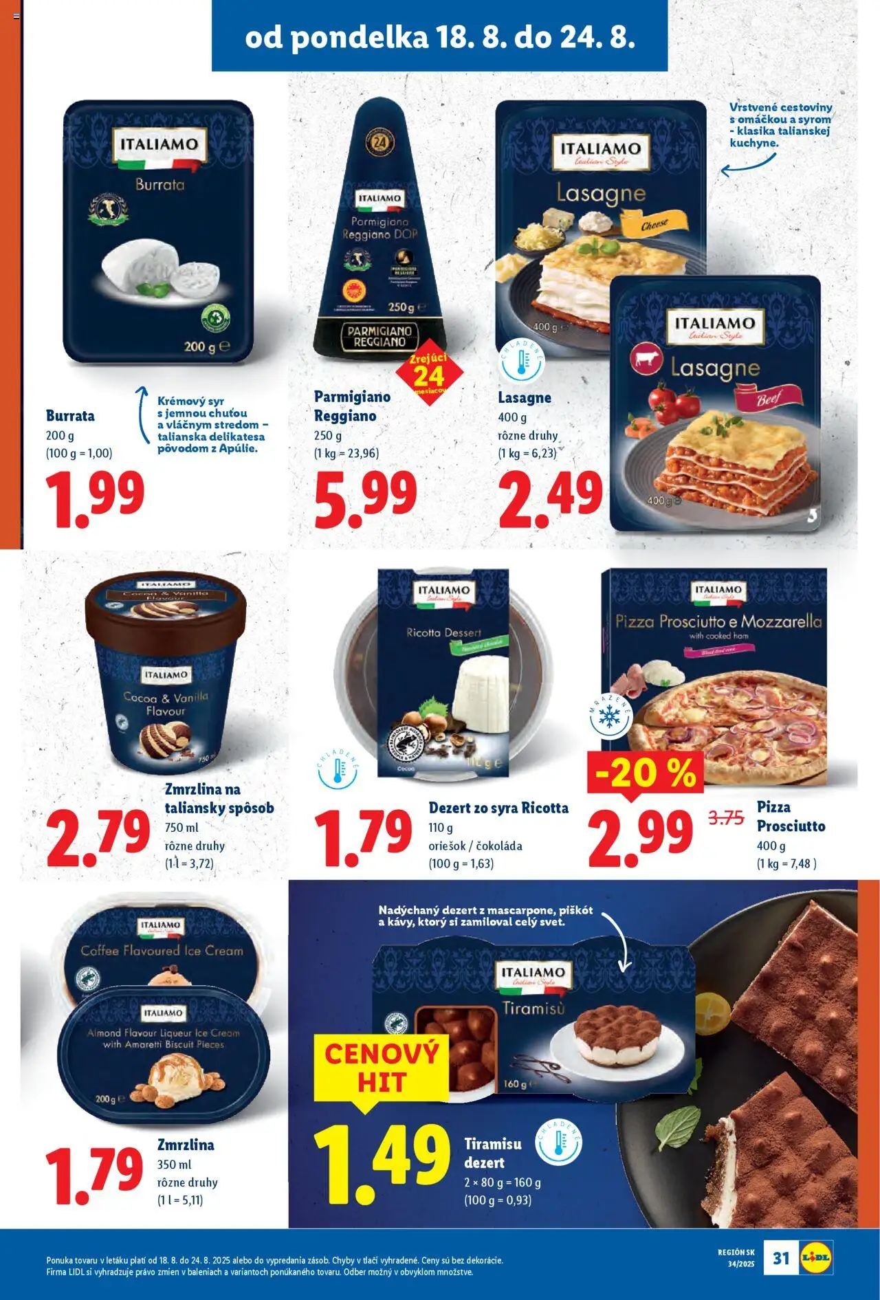Lidl leták │ platný od 18.08.2025 | Strana: 33 | Produkty: Syr, Pizza, Cestoviny, Zmrzlina