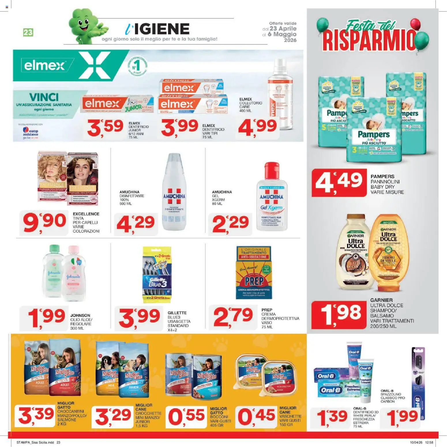Volantino SISA del 23.04.2026 | Pagina: 23 | Prodotti: Spazzolino, Tè, Pampers, Stampa