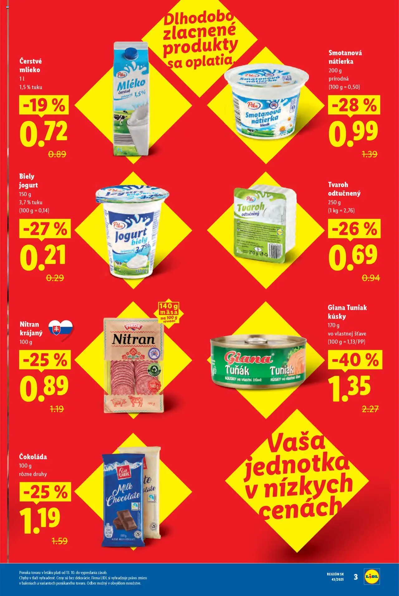 Nové Lidl akcie – leták je platný od 20.10.2025 | Strana: 3 | Produkty: Mlieko, Jogurt, Biely jogurt, Čokoláda