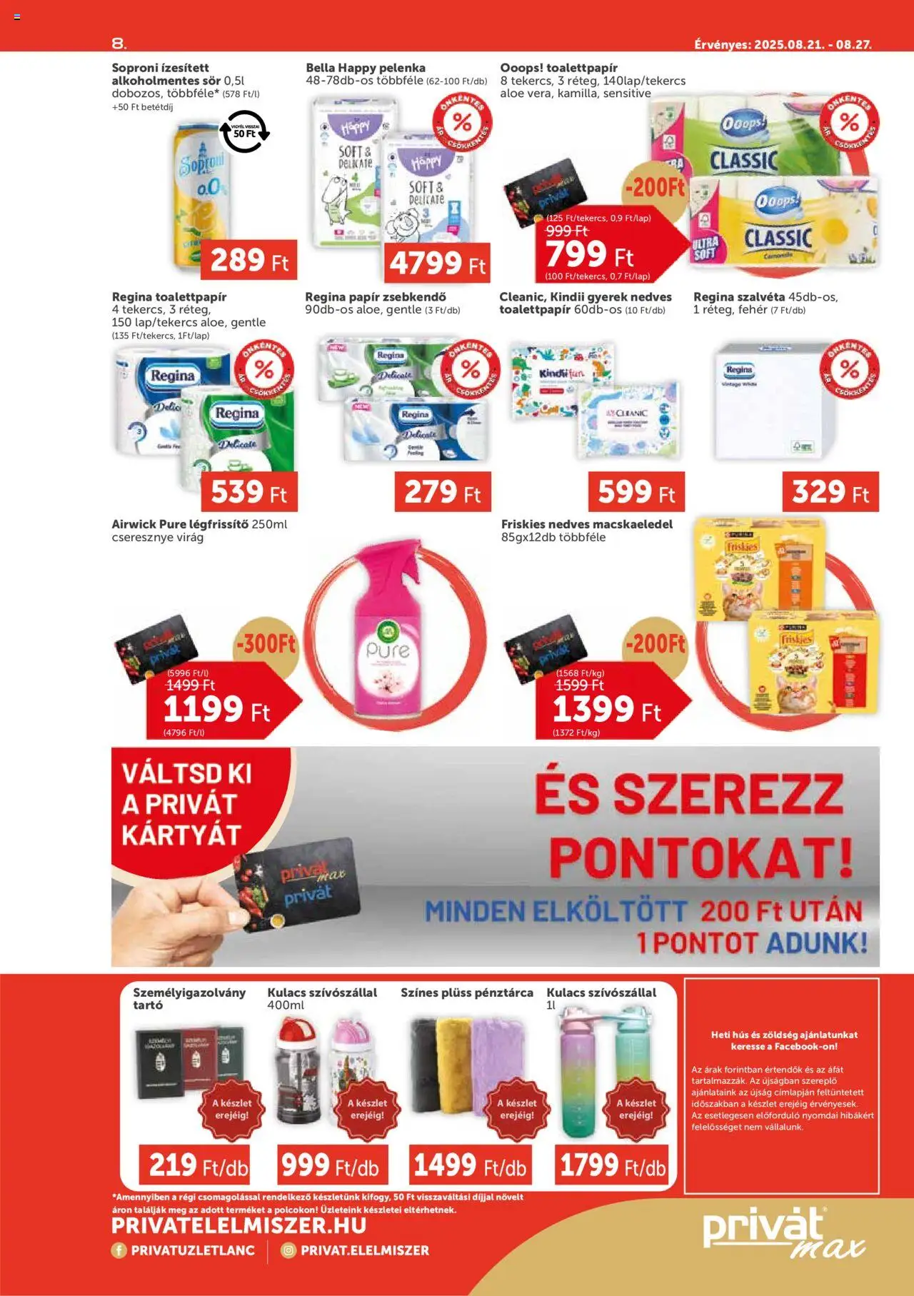 PRIVÁT akciós ujság - amely érvényes a következő dátumtól: 21.08.2025 | Oldal: 8 | Termékek: Pénztárca, Hús, Virag, Sör