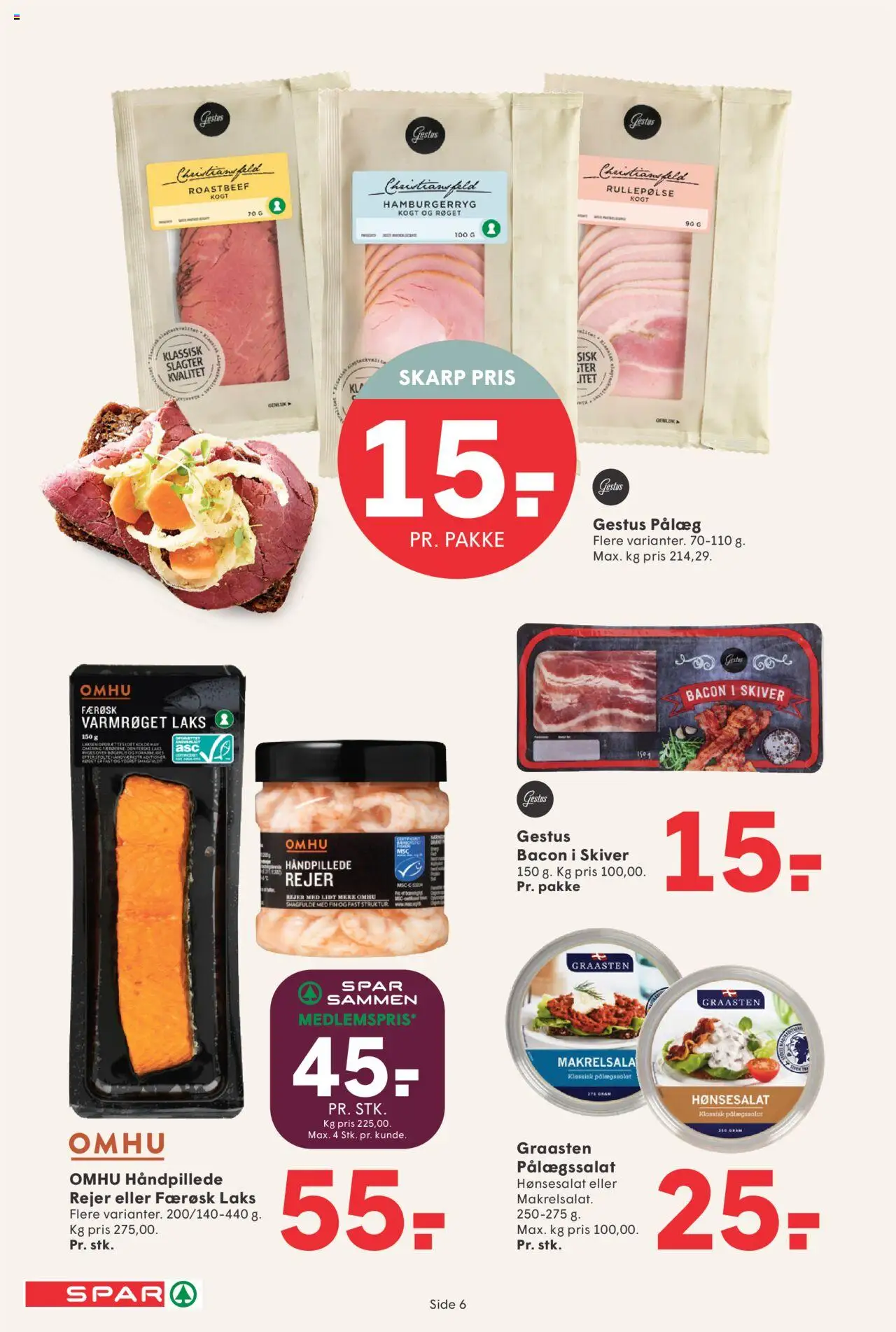Spar Tilbudsavis gyldig fra 08.08.2025 | Side: 6 | Produkter: Pålæg, Rullepølse, Bacon, Roastbeef