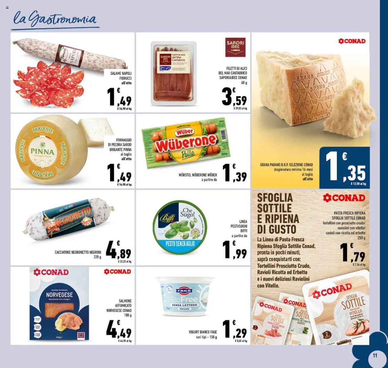 Volantino Conad del 27.08.2025 | Pagina: 11 | Prodotti: Salame, Pollo, Formaggio, Pasta