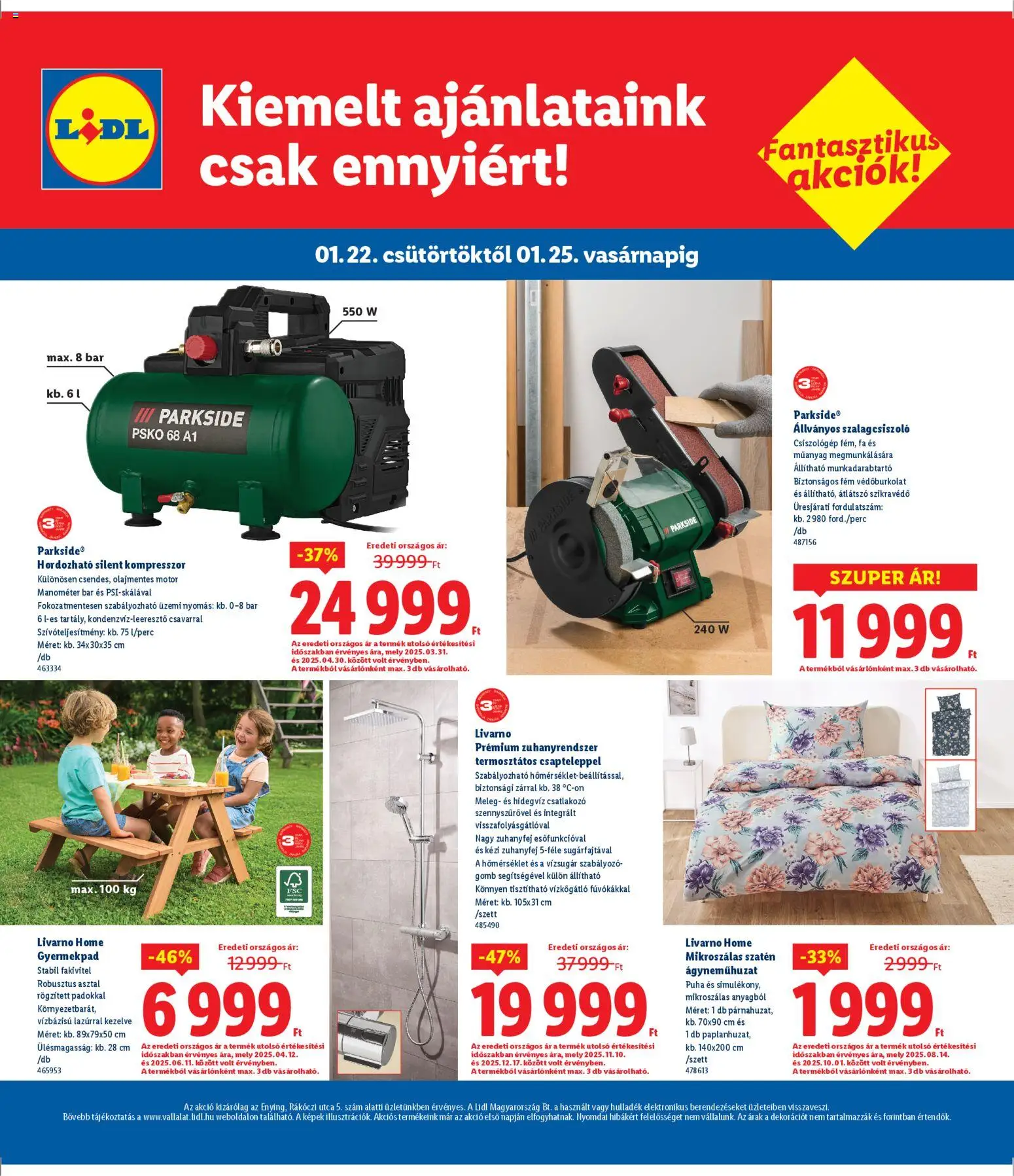 Lidl akciós ujság - amely érvényes a következő dátumtól: 22.01.2026 | Oldal: 4 | Termékek: Parkside, Csatlakozó, Asztal, Ágyneműhuzat