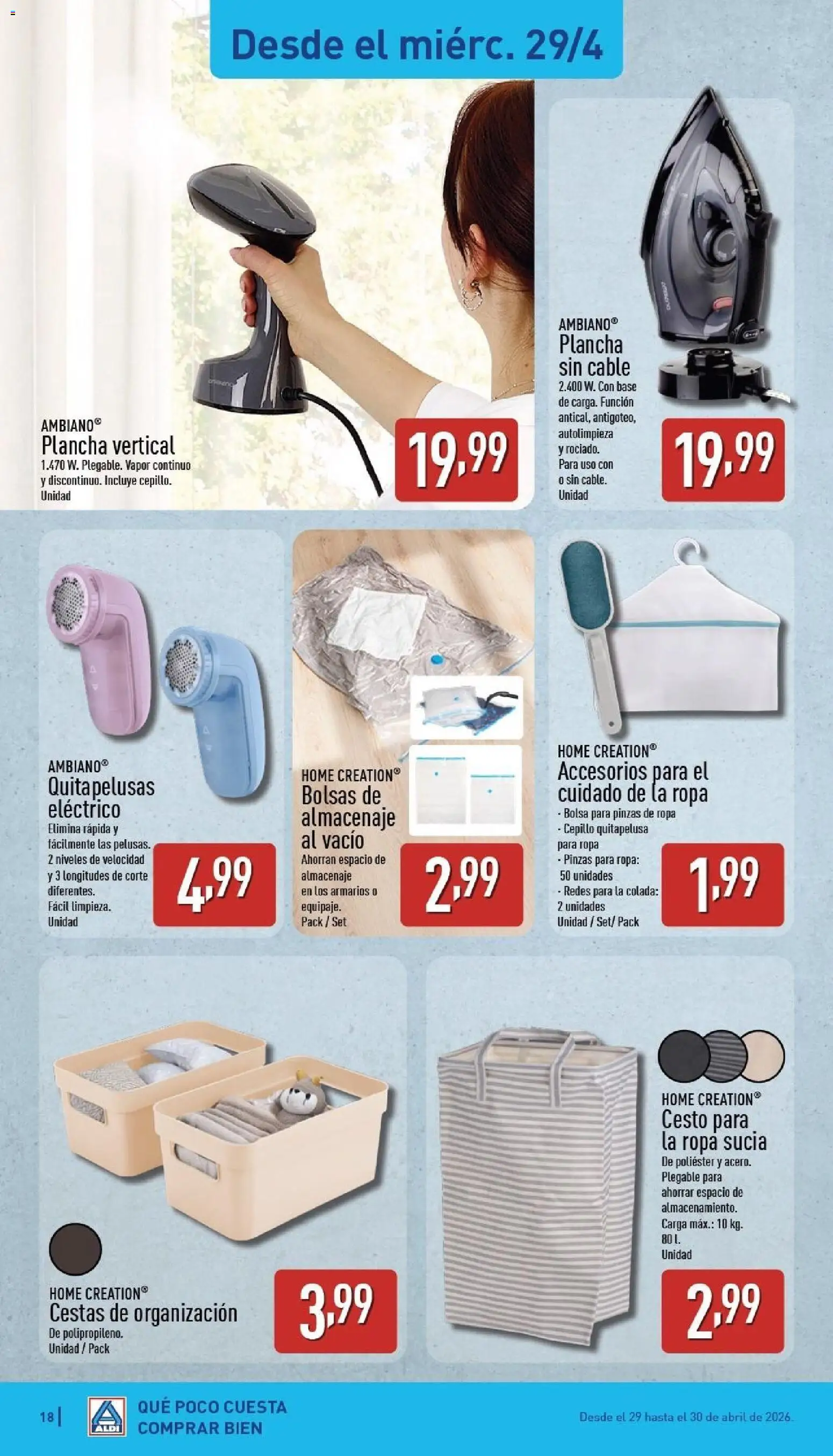 Aldi folleto Península │ válido desde el 27.04.2026 | Página: 18 | Productos: Cepillo, Plancha vertical, Ropa, Bolsa