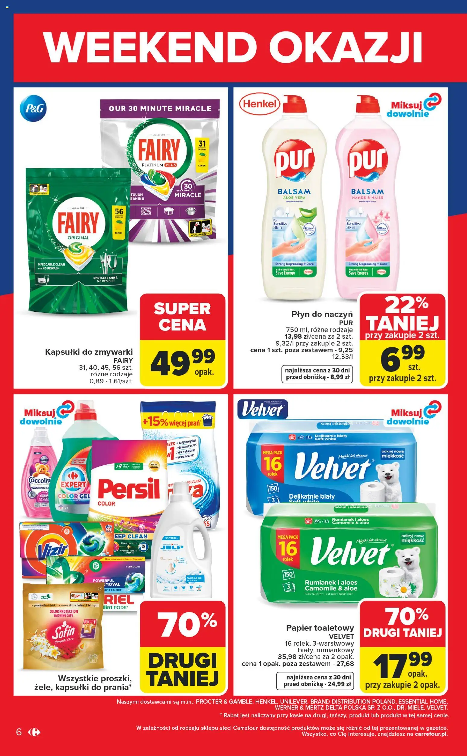 Carrefour gazetka - Weekend okazji od 09.04.2026 | Strona: 6 | Produkty: Papier toaletowy, Persil, Fairy, Kapsułki do zmywarki